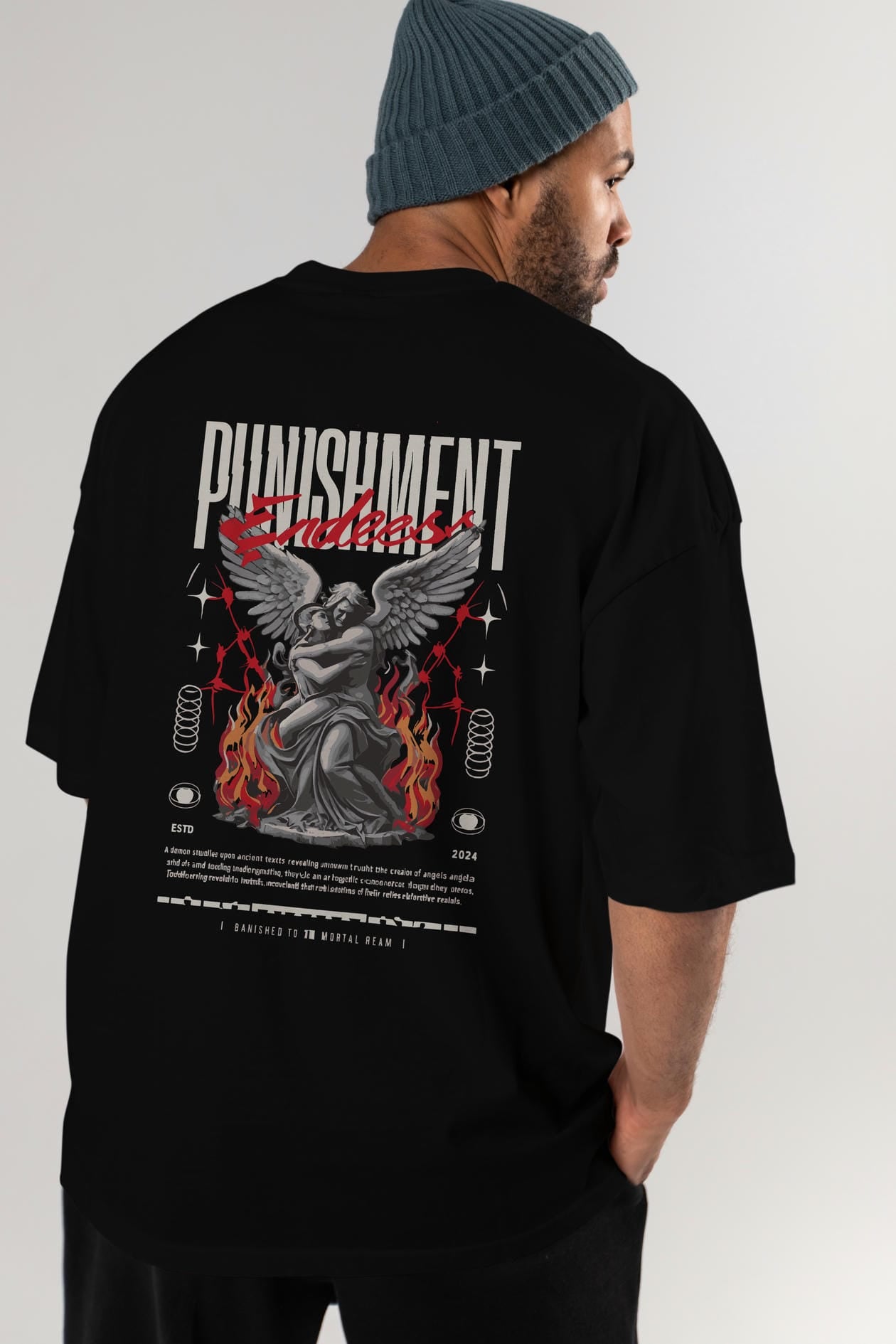 Punishment Endeess Arka Baskılı Oversize t-shirt Erkek Kadın %100 Pamuk Bisiklet Yaka tişort