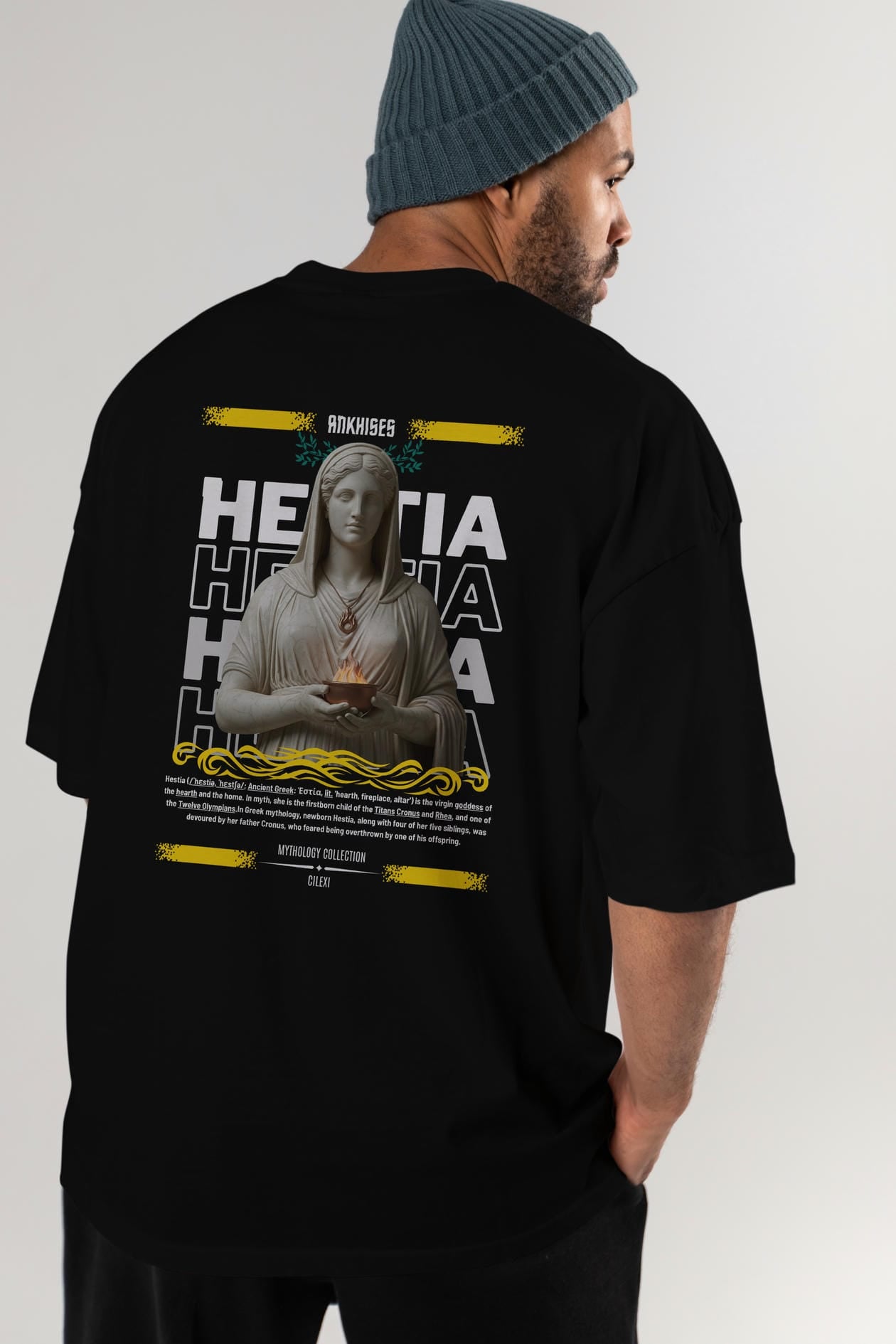 Hestia 1 Arka Baskılı Oversize t-shirt Erkek Kadın %100 Pamuk Bisiklet Yaka tişort