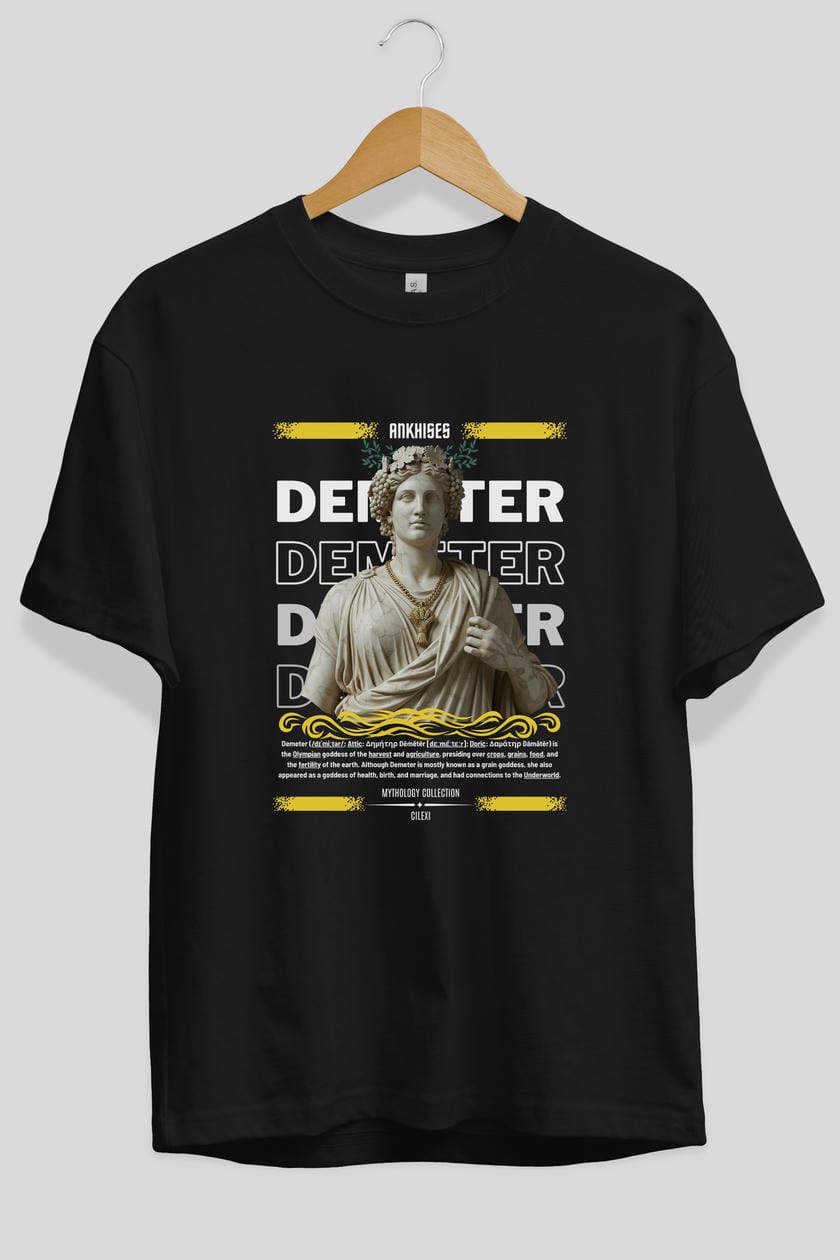 Demeter 2 ön Baskılı Oversize t-shirt Erkek Kadın %100 Pamuk Bisiklet Yaka tişort