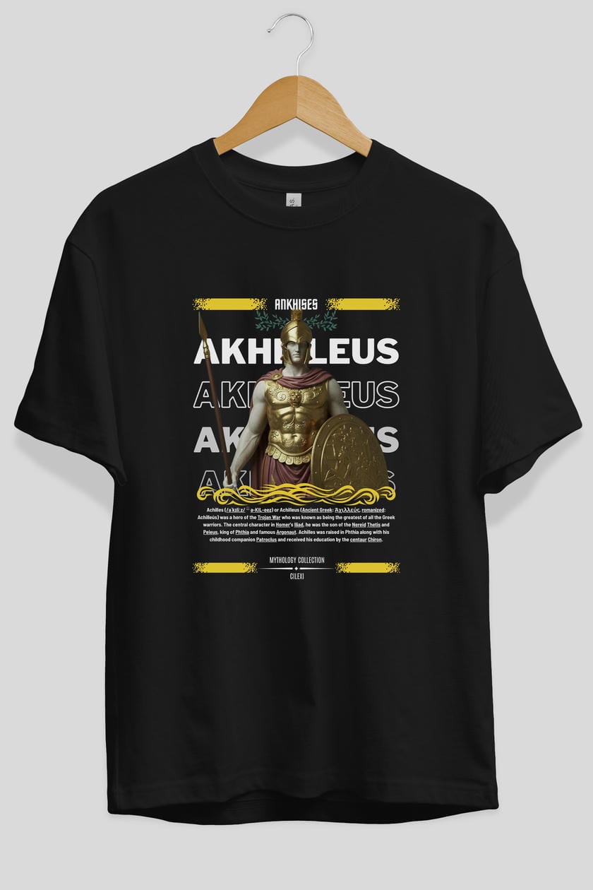 Akhilleus 1 ön Baskılı Oversize t-shirt Erkek Kadın %100 Pamuk Bisiklet Yaka tişort