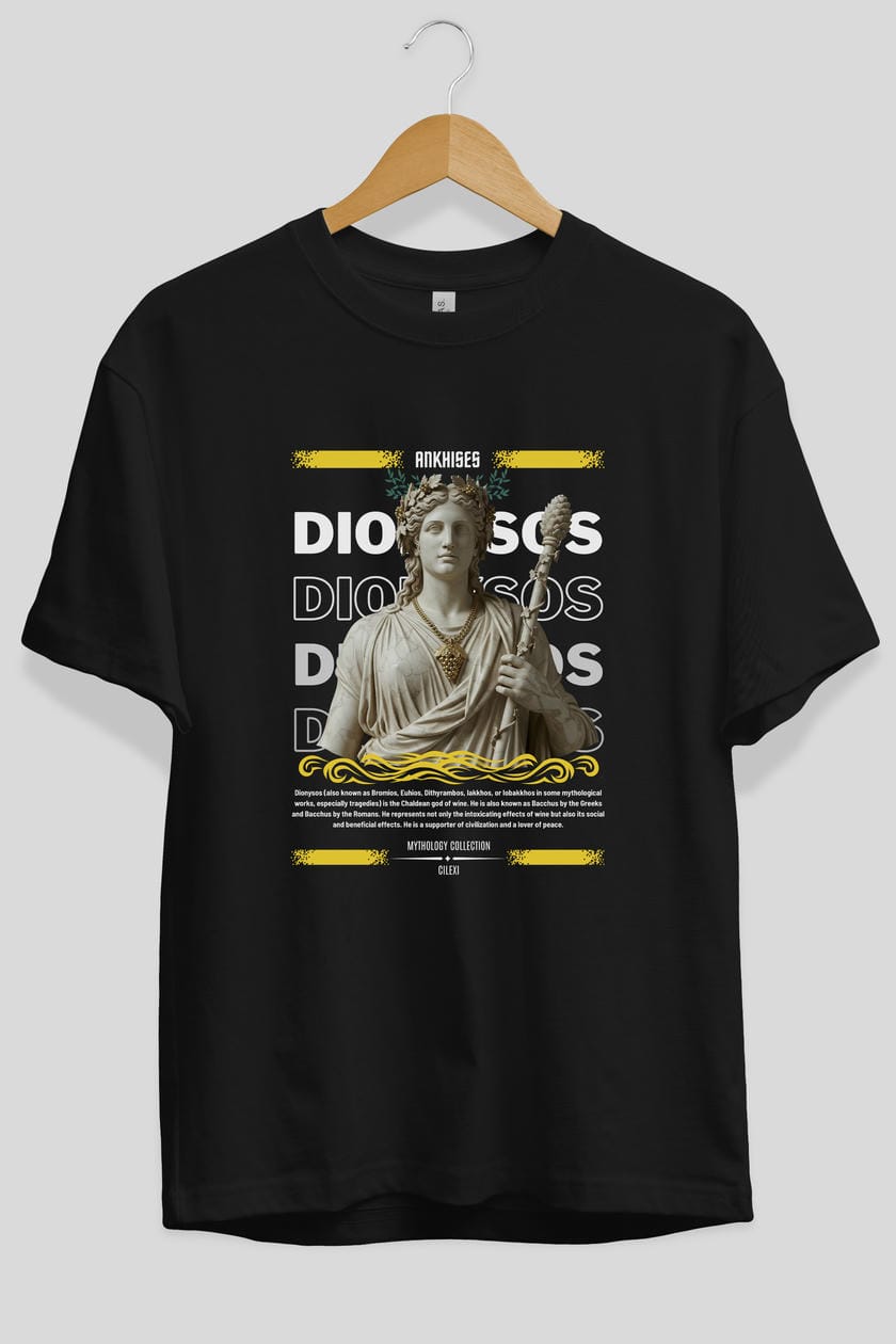 Dionysos 1 ön Baskılı Oversize t-shirt Erkek Kadın %100 Pamuk Bisiklet Yaka tişort