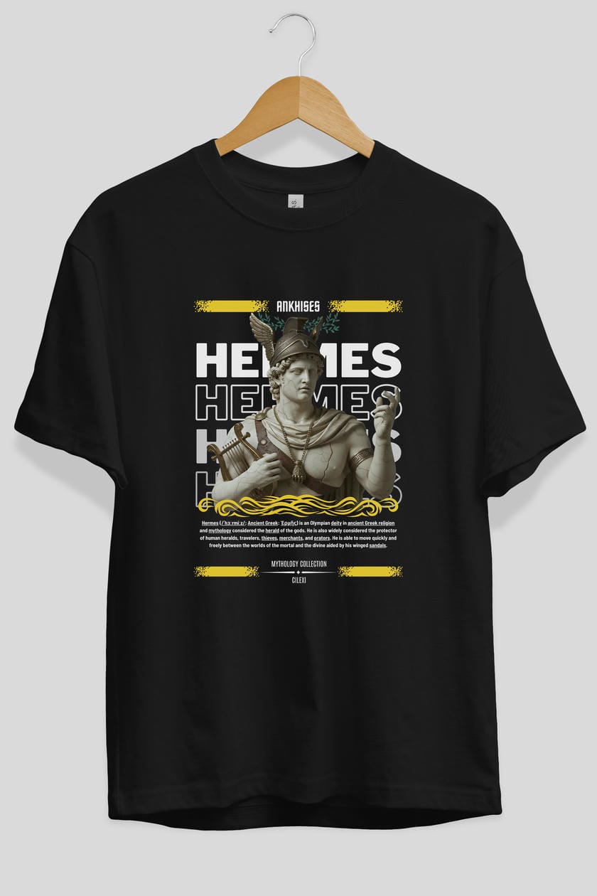 Hermes 2 ön Baskılı Oversize t-shirt Erkek Kadın %100 Pamuk Bisiklet Yaka tişort