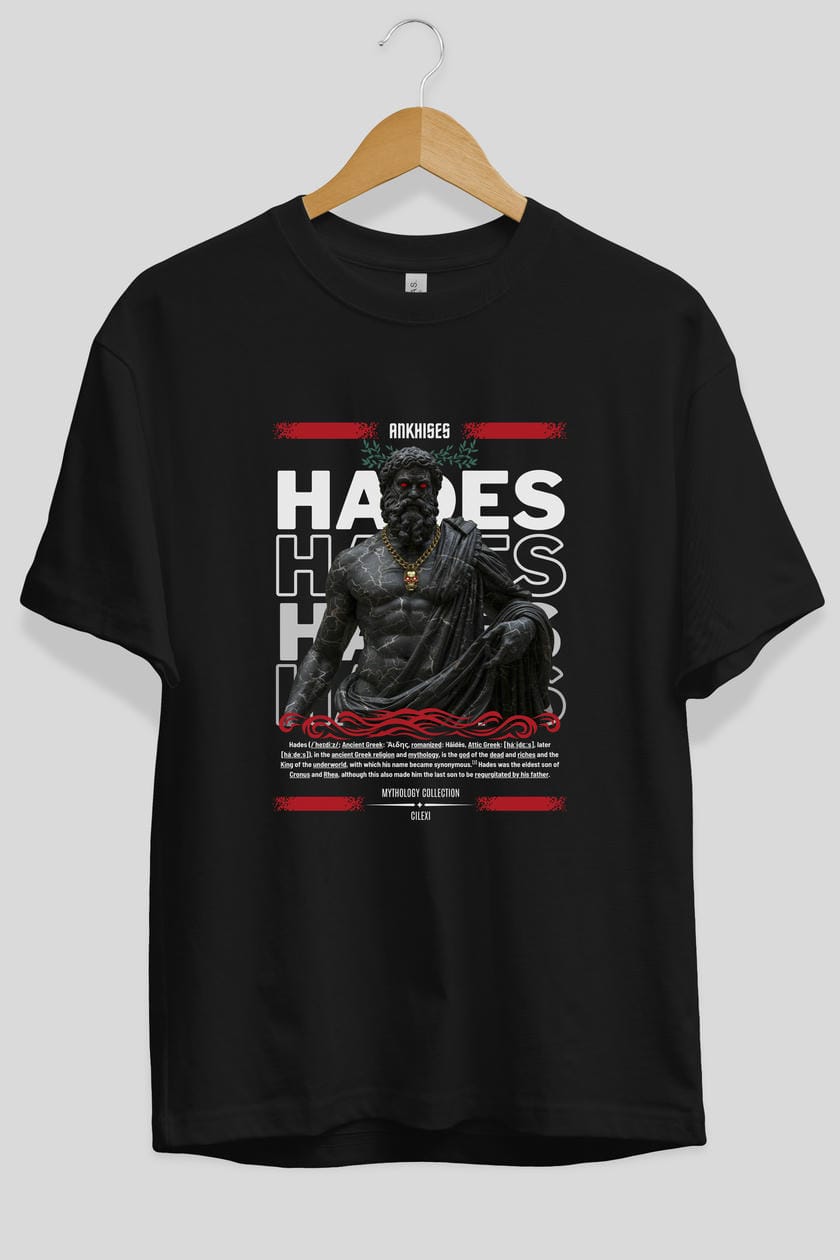 Hades 1 ön Baskılı Oversize t-shirt Erkek Kadın %100 Pamuk Bisiklet Yaka tişort