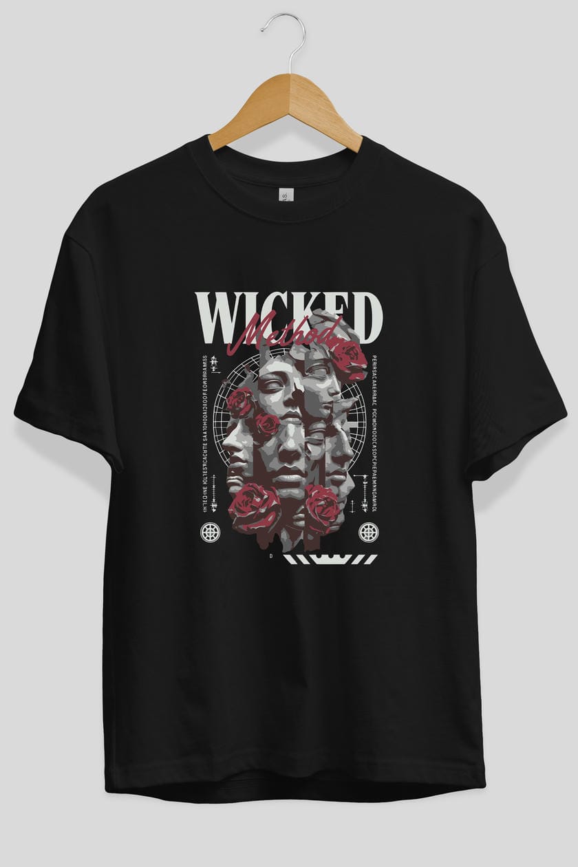 Wicked Method ön Baskılı Oversize t-shirt Erkek Kadın %100 Pamuk Bisiklet Yaka tişort
