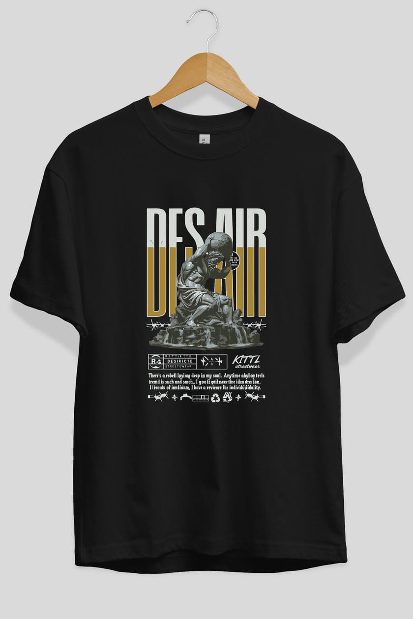 Des air ön Baskılı Oversize t-shirt Erkek Kadın %100 Pamuk Bisiklet Yaka tişort