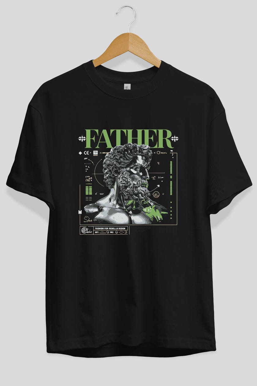 Father Zeus ön Baskılı Oversize t-shirt Erkek Kadın %100 Pamuk Bisiklet Yaka tişort