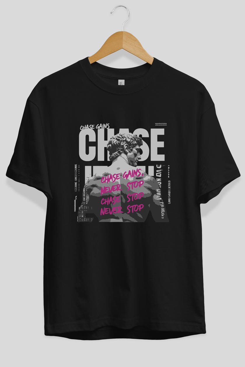 Chase Gains ön Baskılı Oversize t-shirt Erkek Kadın %100 Pamuk Bisiklet Yaka tişort