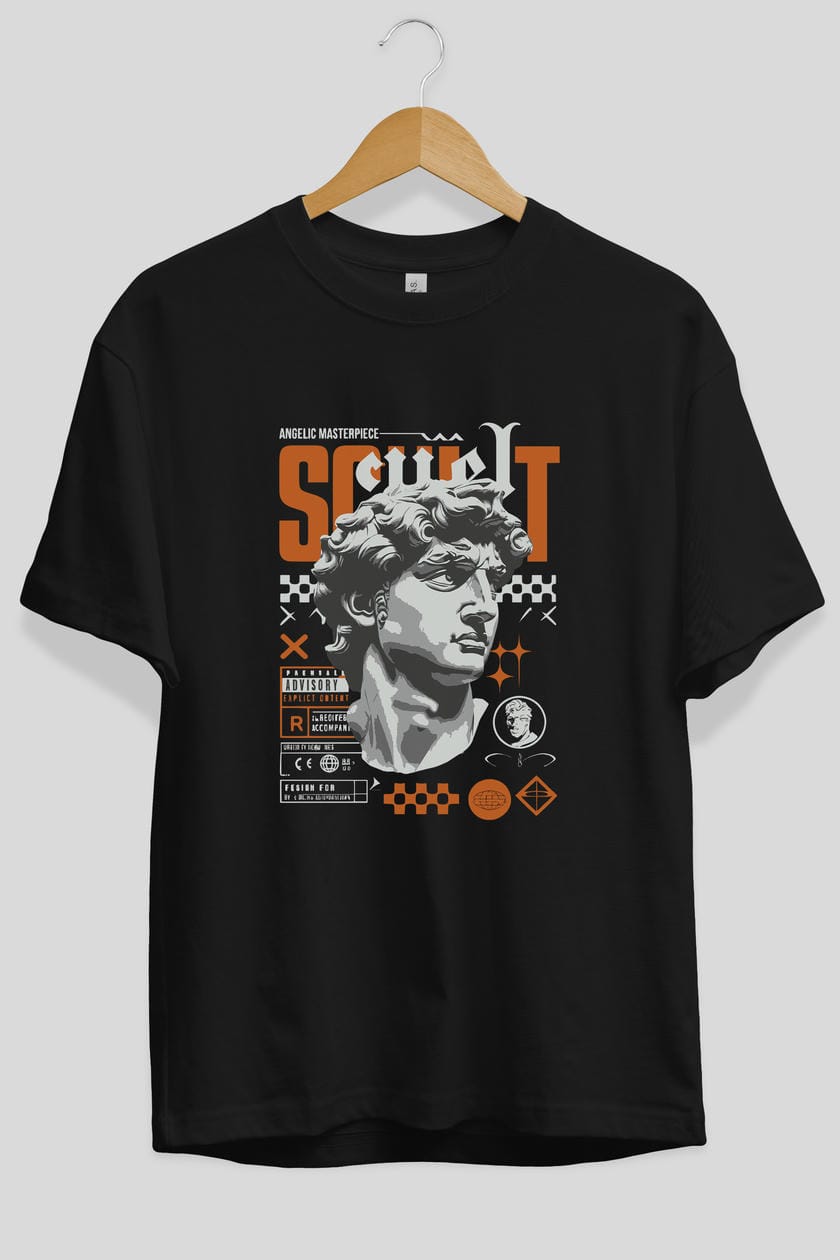 Scult ön Baskılı Oversize t-shirt Erkek Kadın %100 Pamuk Bisiklet Yaka tişort