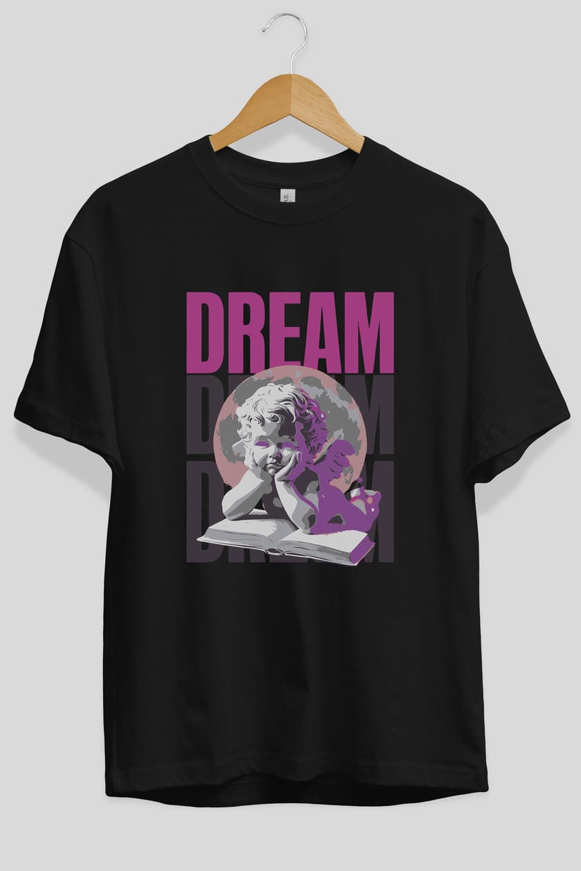 Dream Angel ön Baskılı Oversize t-shirt Erkek Kadın %100 Pamuk Bisiklet Yaka tişort