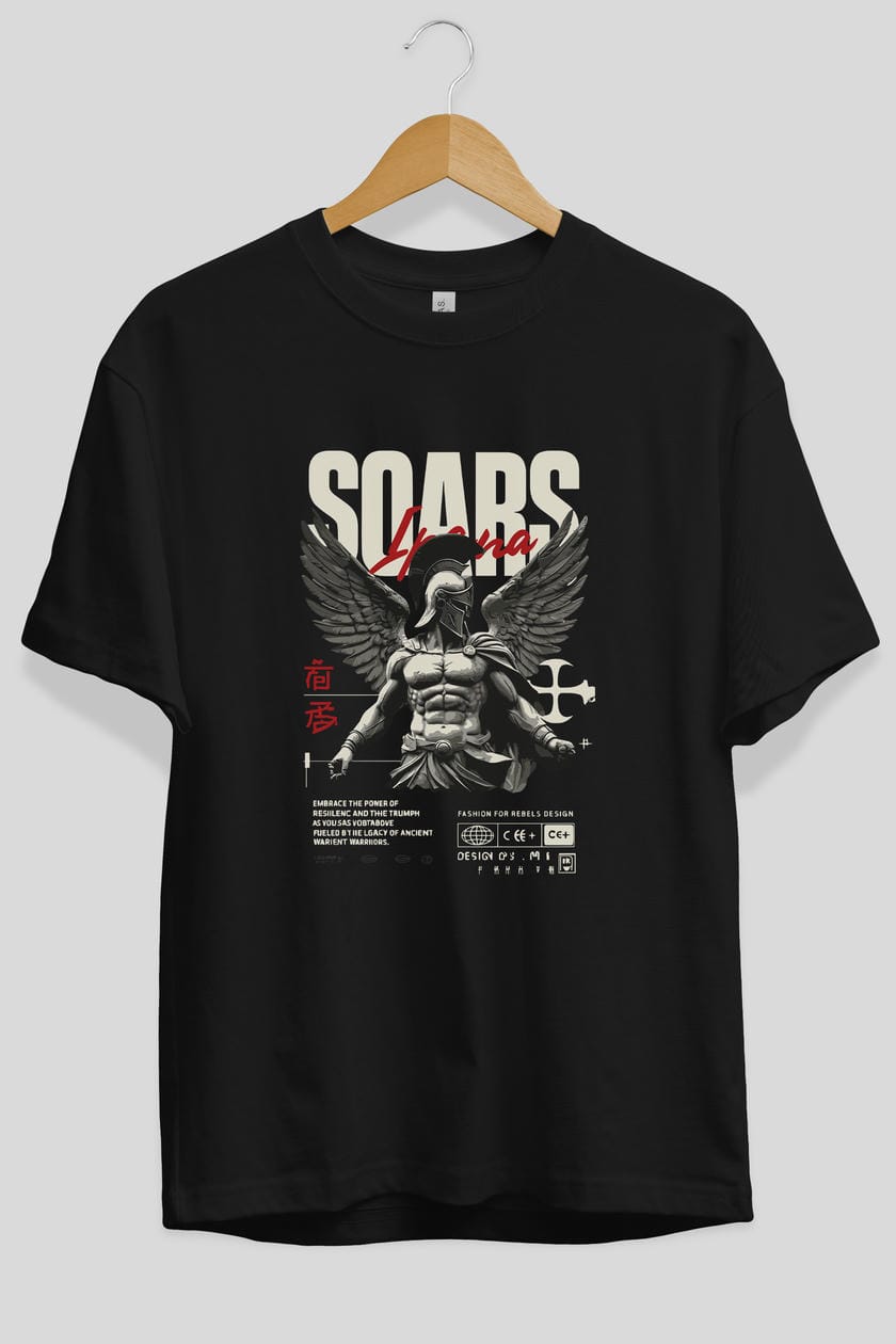 Soars ön Baskılı Oversize t-shirt Erkek Kadın %100 Pamuk Bisiklet Yaka tişort