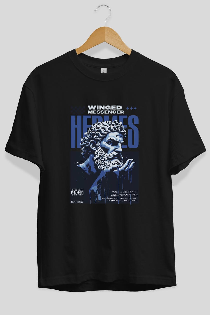 Hermes 2 ön Baskılı Oversize t-shirt Erkek Kadın %100 Pamuk Bisiklet Yaka tişort