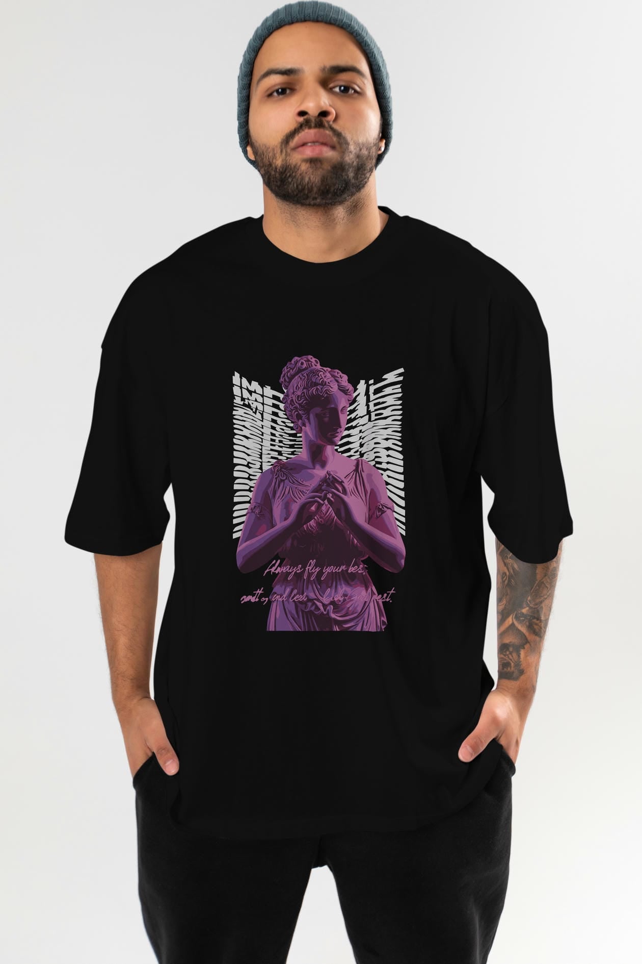Always Fly ön Baskılı Oversize t-shirt Erkek Kadın %100 Pamuk Bisiklet Yaka tişort