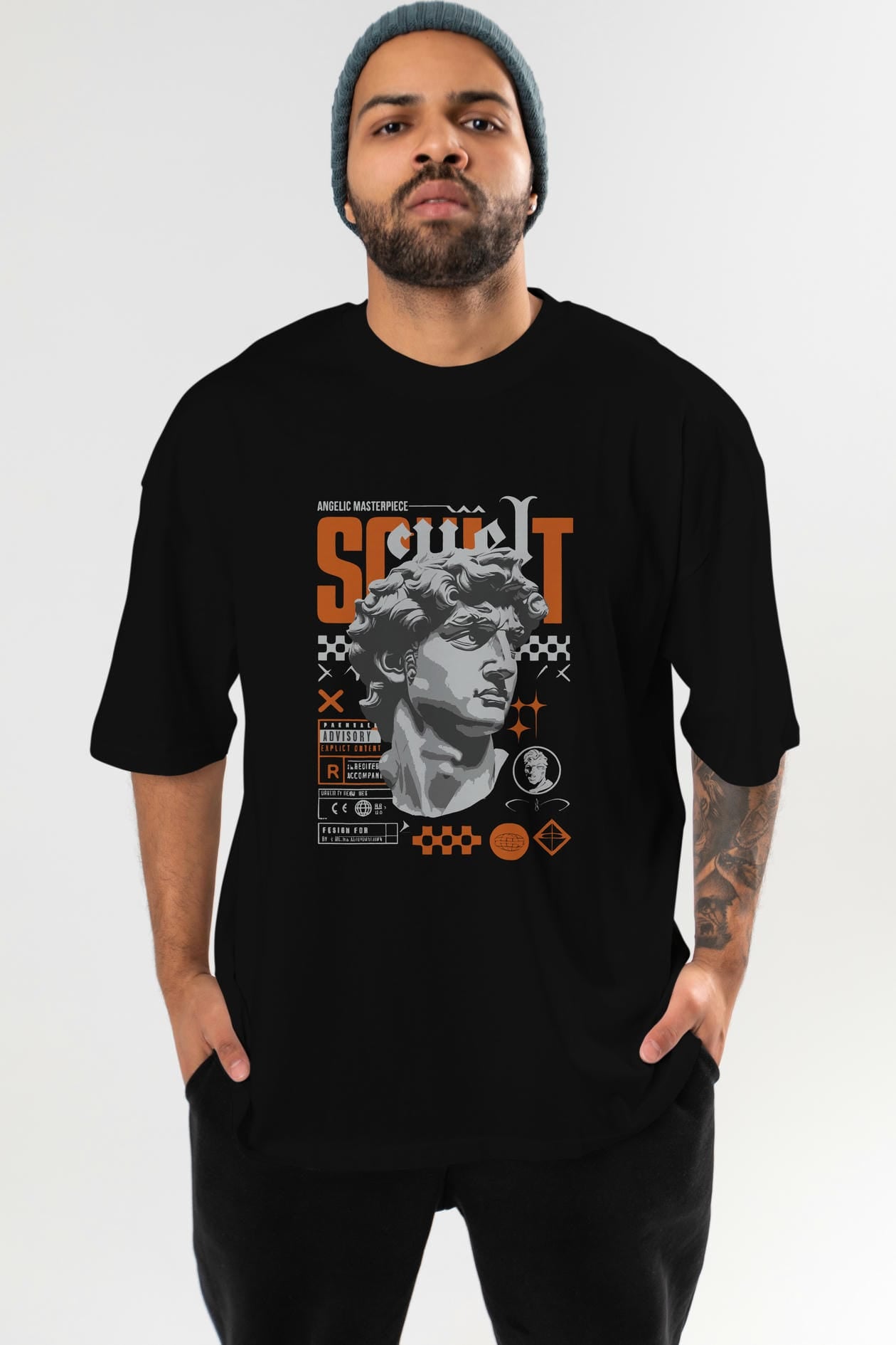 Scult ön Baskılı Oversize t-shirt Erkek Kadın %100 Pamuk Bisiklet Yaka tişort