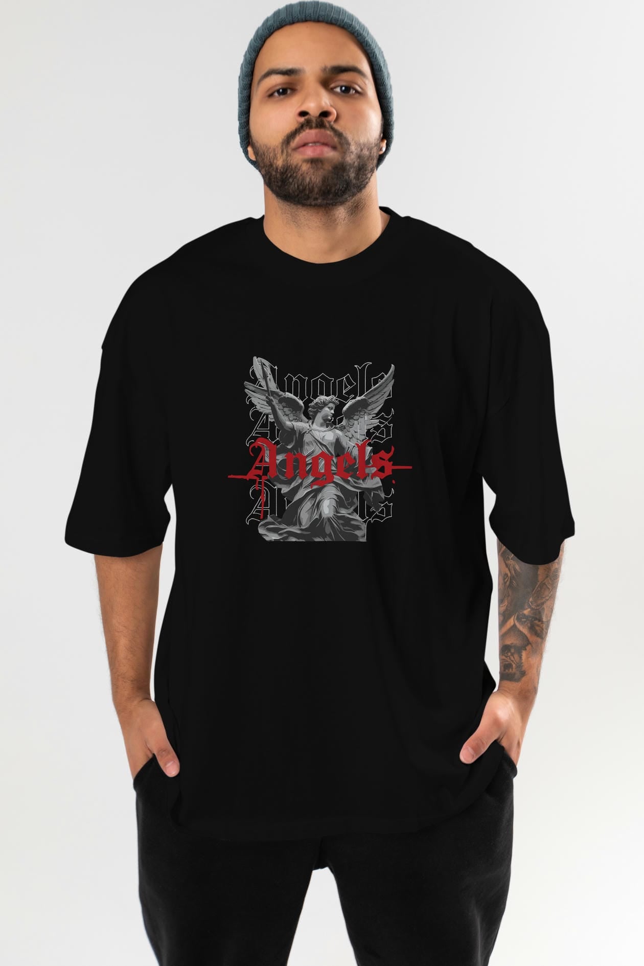Angels ön Baskılı Oversize t-shirt Erkek Kadın %100 Pamuk Bisiklet Yaka tişort