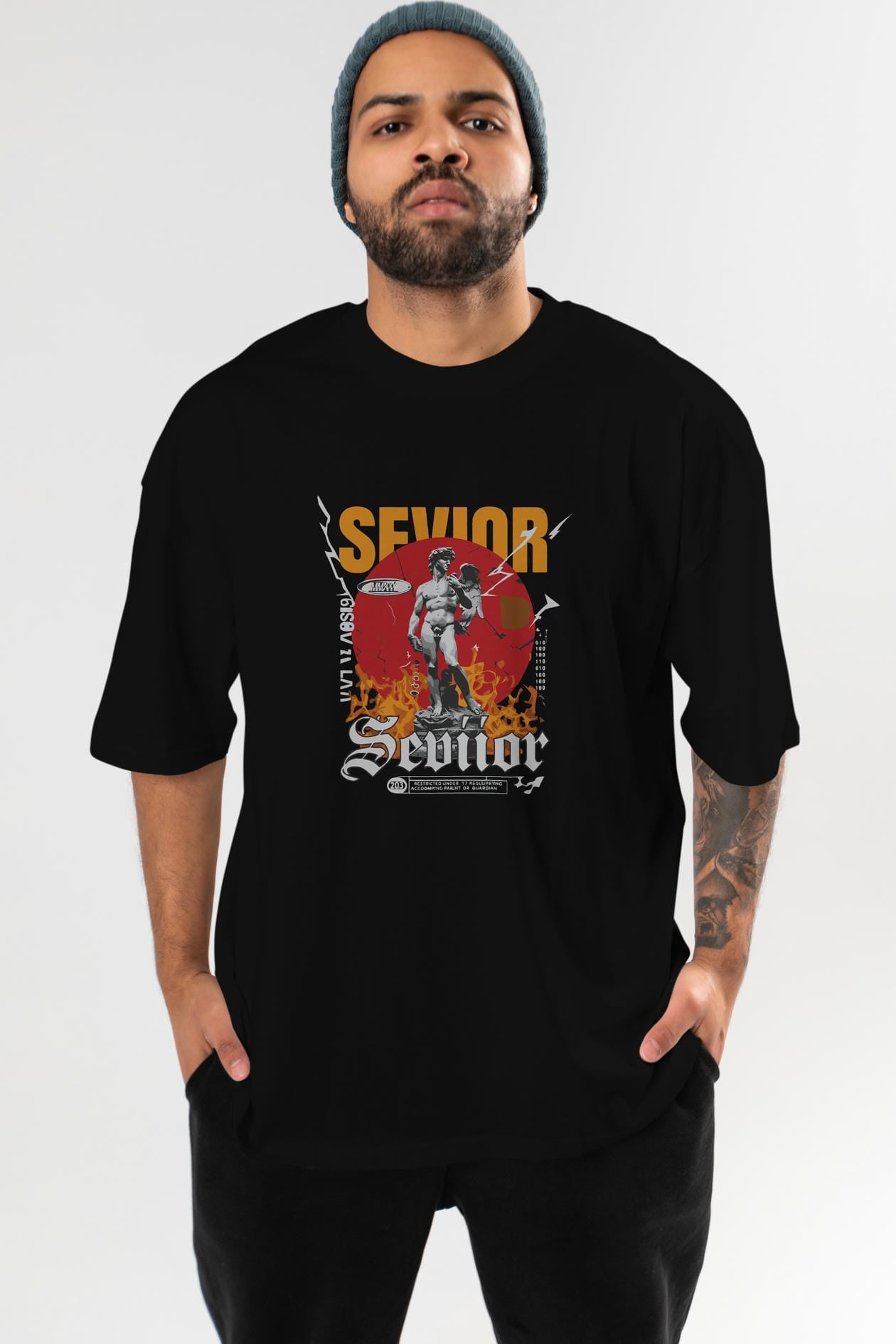 Sevior ön Baskılı Oversize t-shirt Erkek Kadın %100 Pamuk Bisiklet Yaka tişort