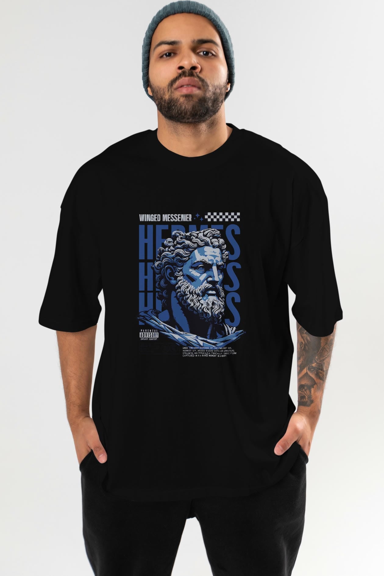 Hermes 1 ön Baskılı Oversize t-shirt Erkek Kadın %100 Pamuk Bisiklet Yaka tişort
