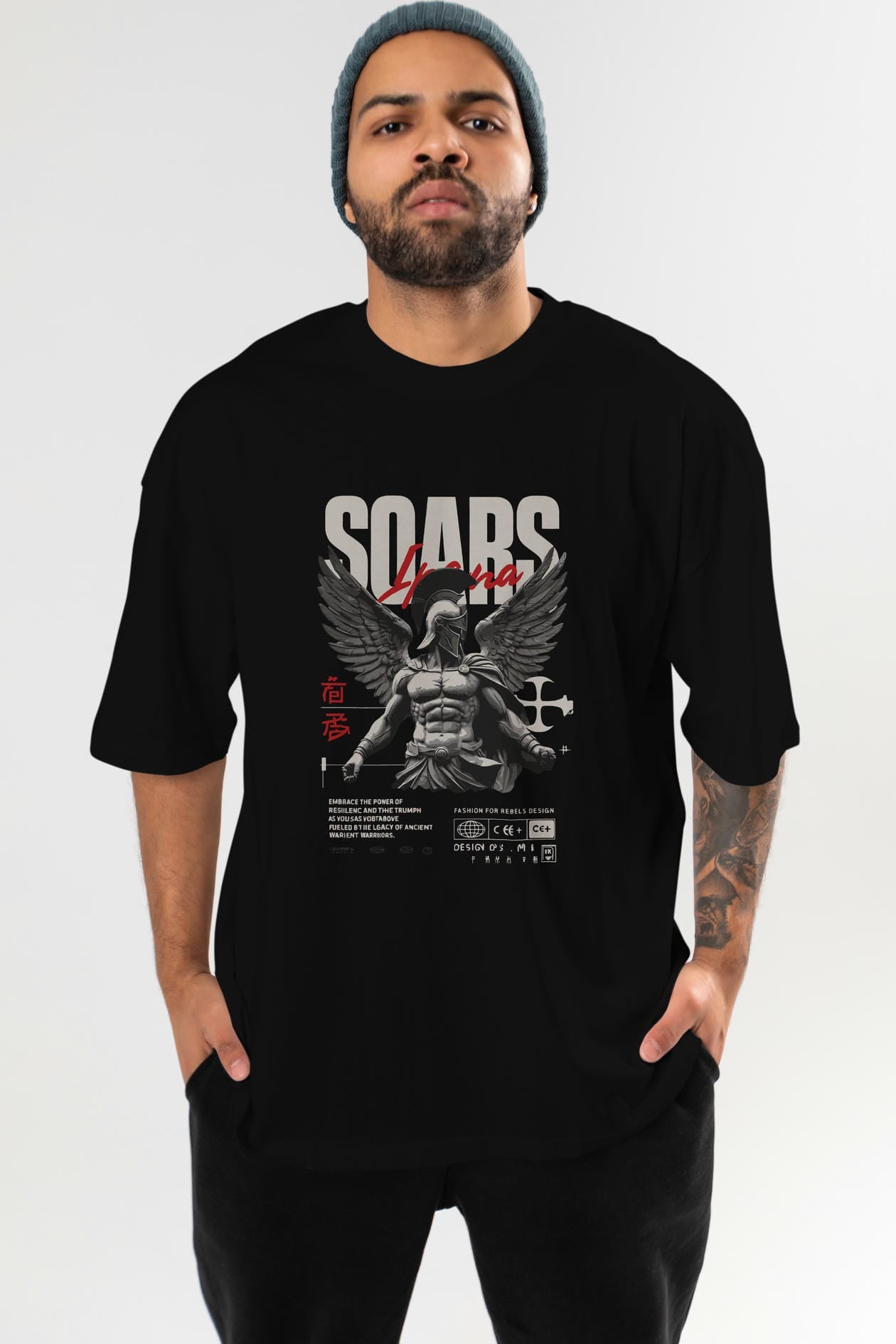 Soars ön Baskılı Oversize t-shirt Erkek Kadın %100 Pamuk Bisiklet Yaka tişort