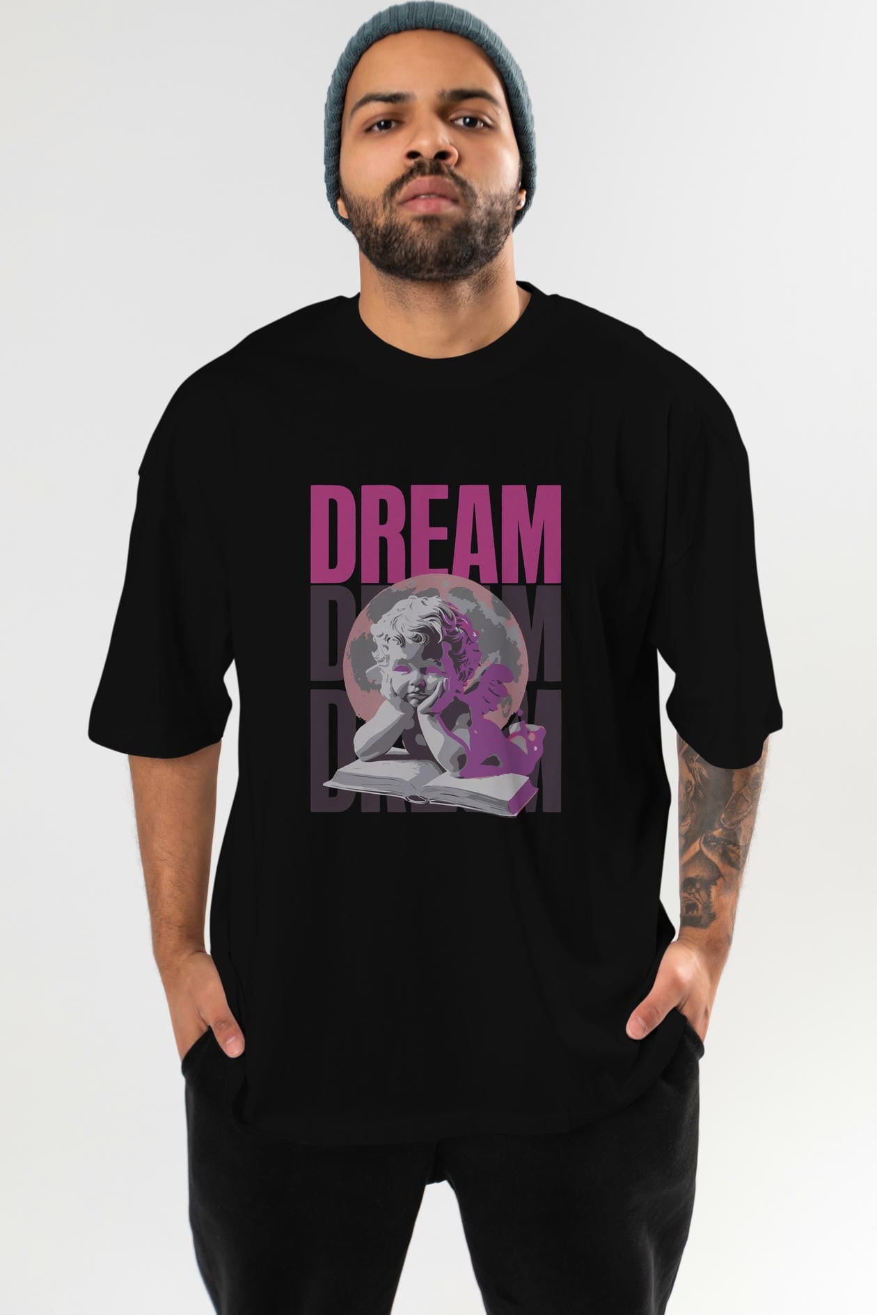 Dream Angel ön Baskılı Oversize t-shirt Erkek Kadın %100 Pamuk Bisiklet Yaka tişort