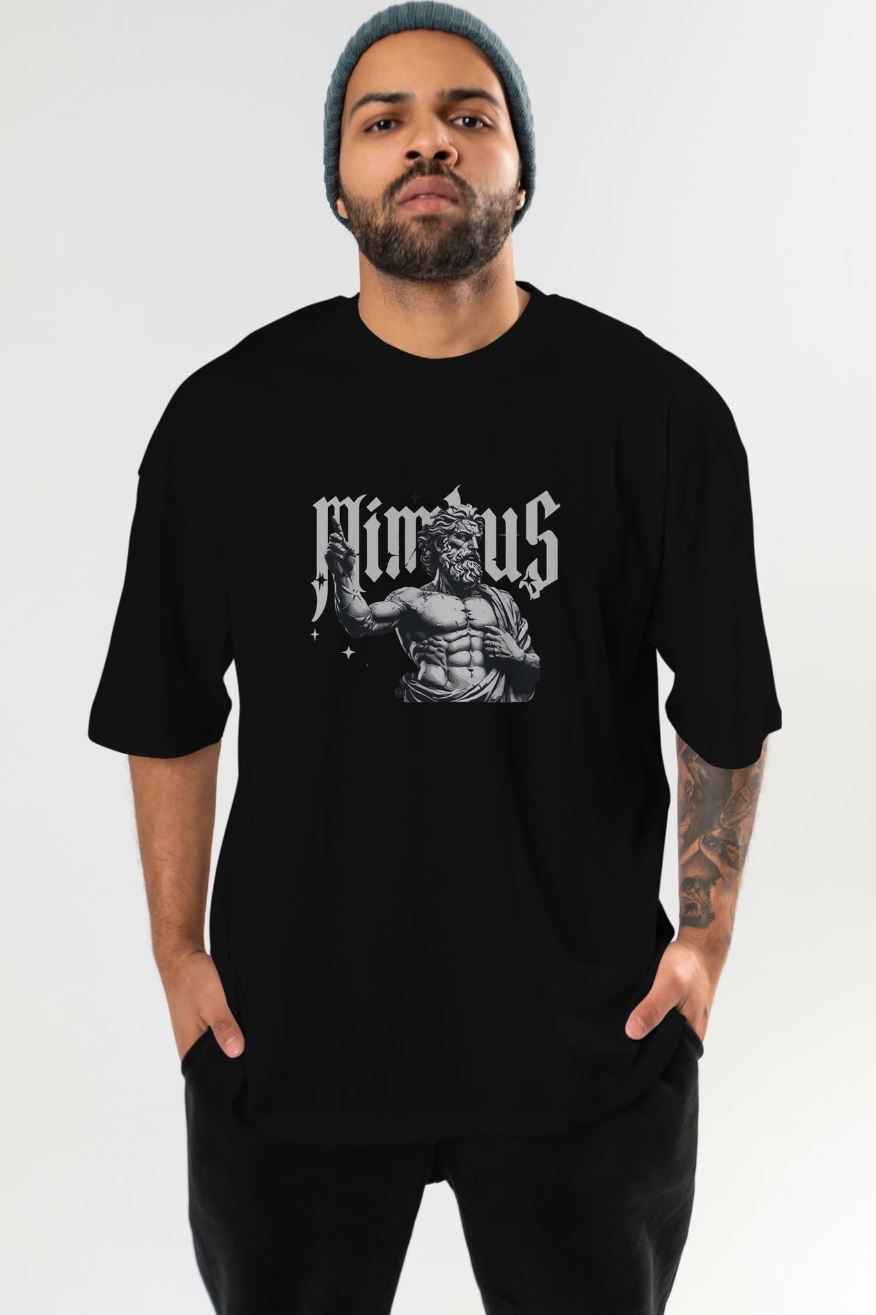 Mimbus Zeus ön Baskılı Oversize t-shirt Erkek Kadın %100 Pamuk Bisiklet Yaka tişort