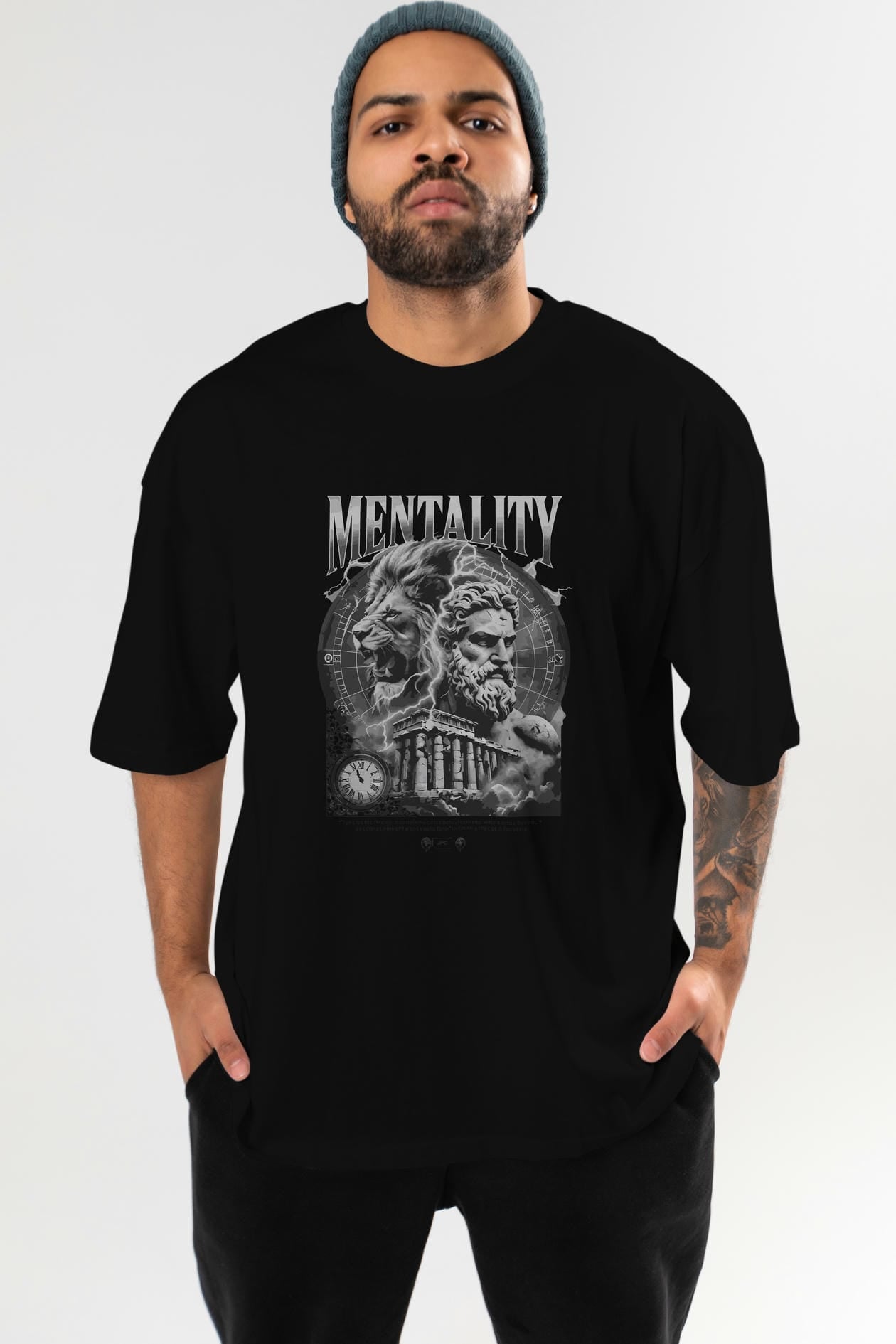 Mentality Zeus ön Baskılı Oversize t-shirt Erkek Kadın %100 Pamuk Bisiklet Yaka tişort