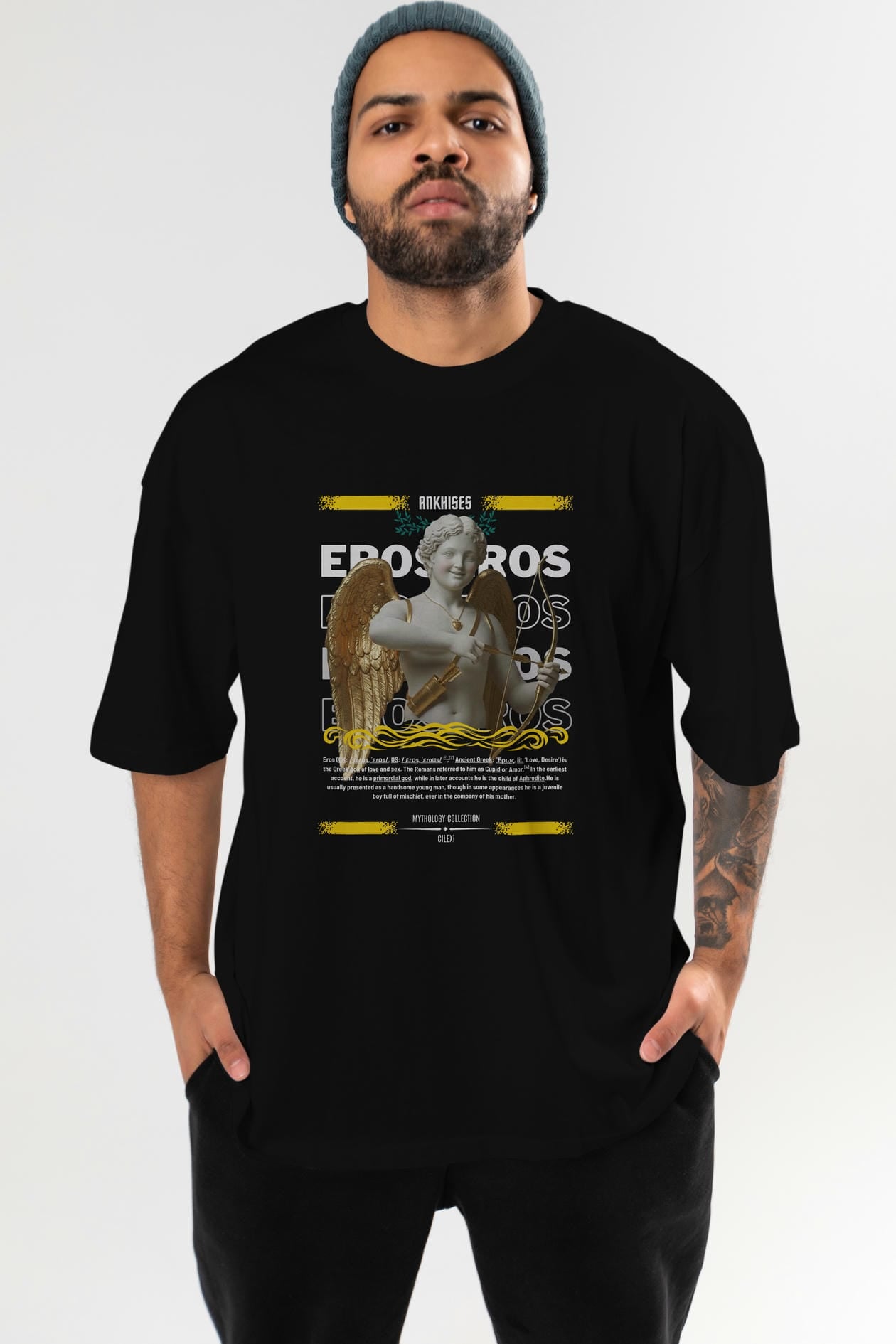 Eros ön Baskılı Oversize t-shirt Erkek Kadın %100 Pamuk Bisiklet Yaka tişort