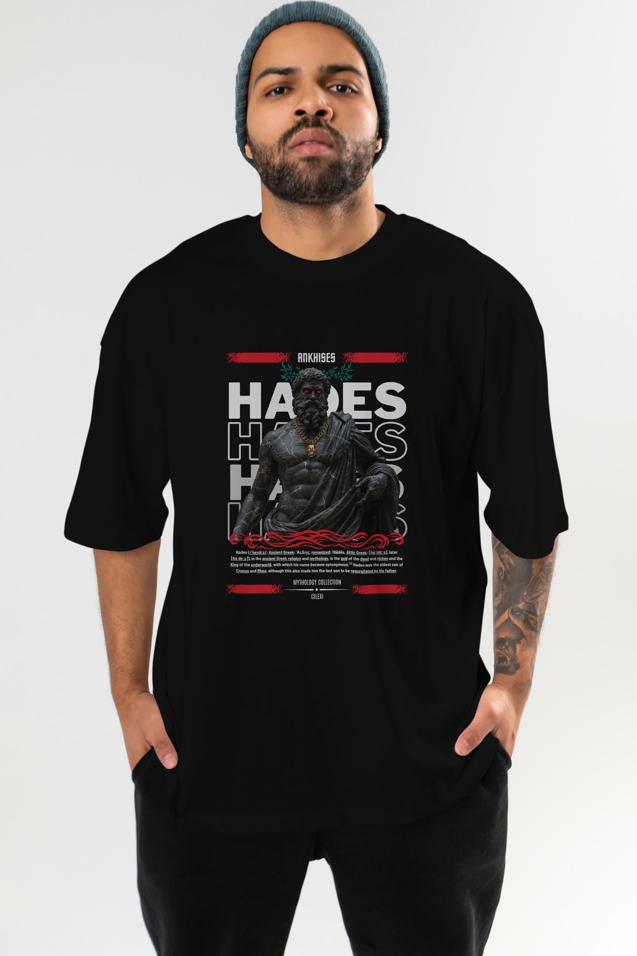 Hades 1 ön Baskılı Oversize t-shirt Erkek Kadın %100 Pamuk Bisiklet Yaka tişort