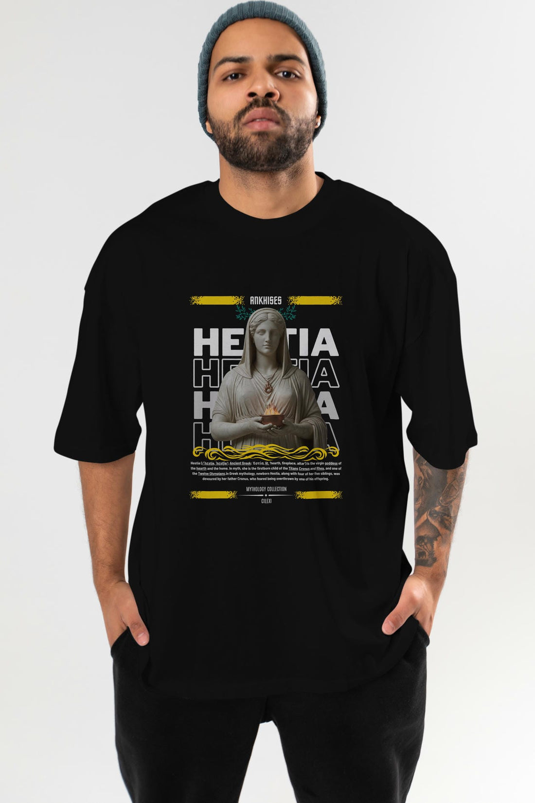 Hestia 1 ön Baskılı Oversize t-shirt Erkek Kadın %100 Pamuk Bisiklet Yaka tişort