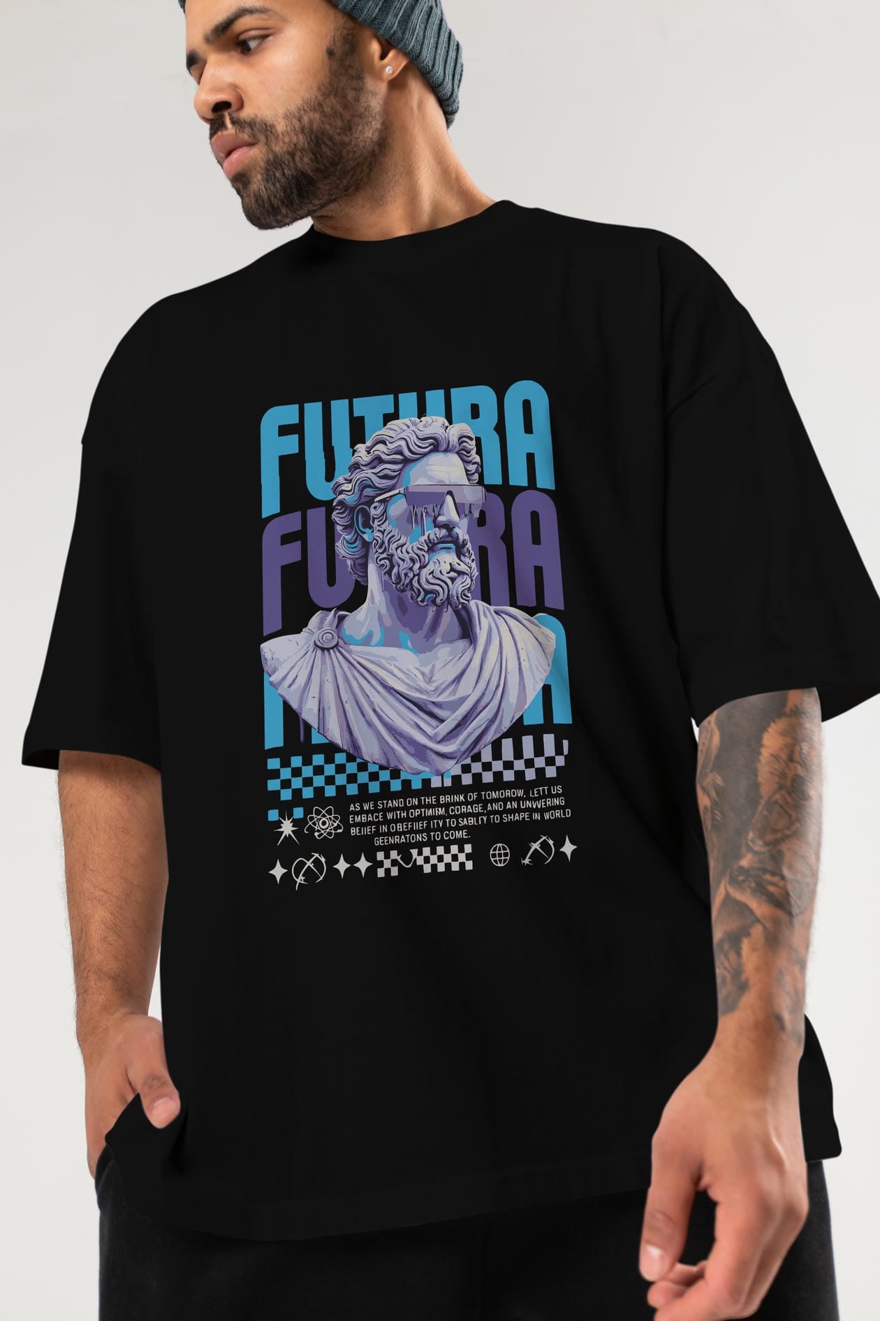 Futura Zeus ön Baskılı Oversize t-shirt Erkek Kadın %100 Pamuk Bisiklet Yaka tişort