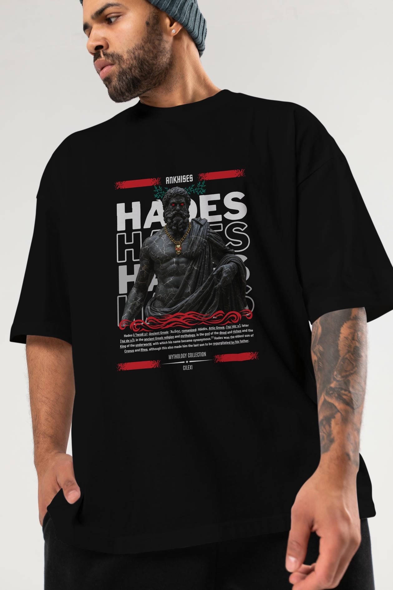 Hades 1 ön Baskılı Oversize t-shirt Erkek Kadın %100 Pamuk Bisiklet Yaka tişort