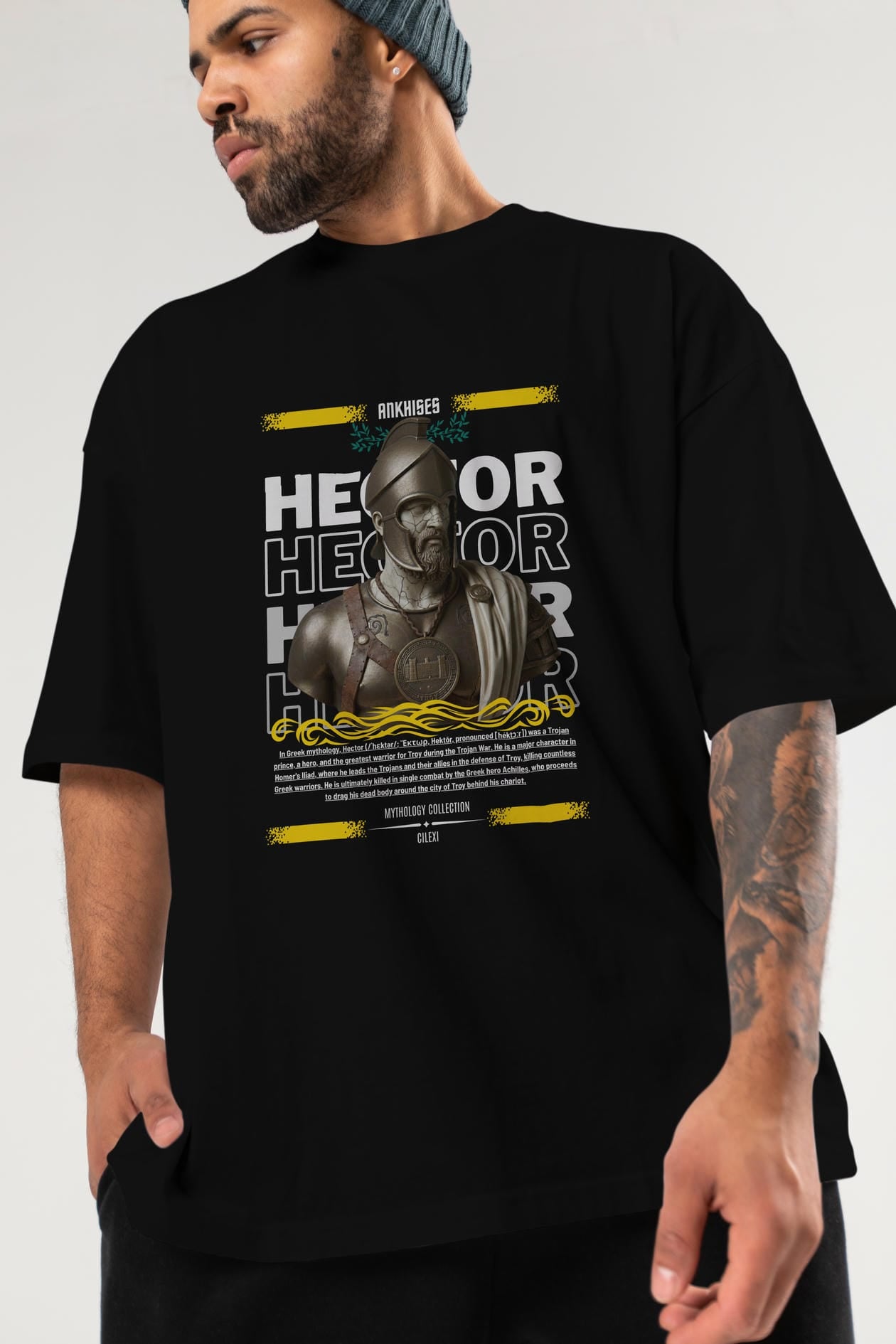 Hector 1 ön Baskılı Oversize t-shirt Erkek Kadın %100 Pamuk Bisiklet Yaka tişort