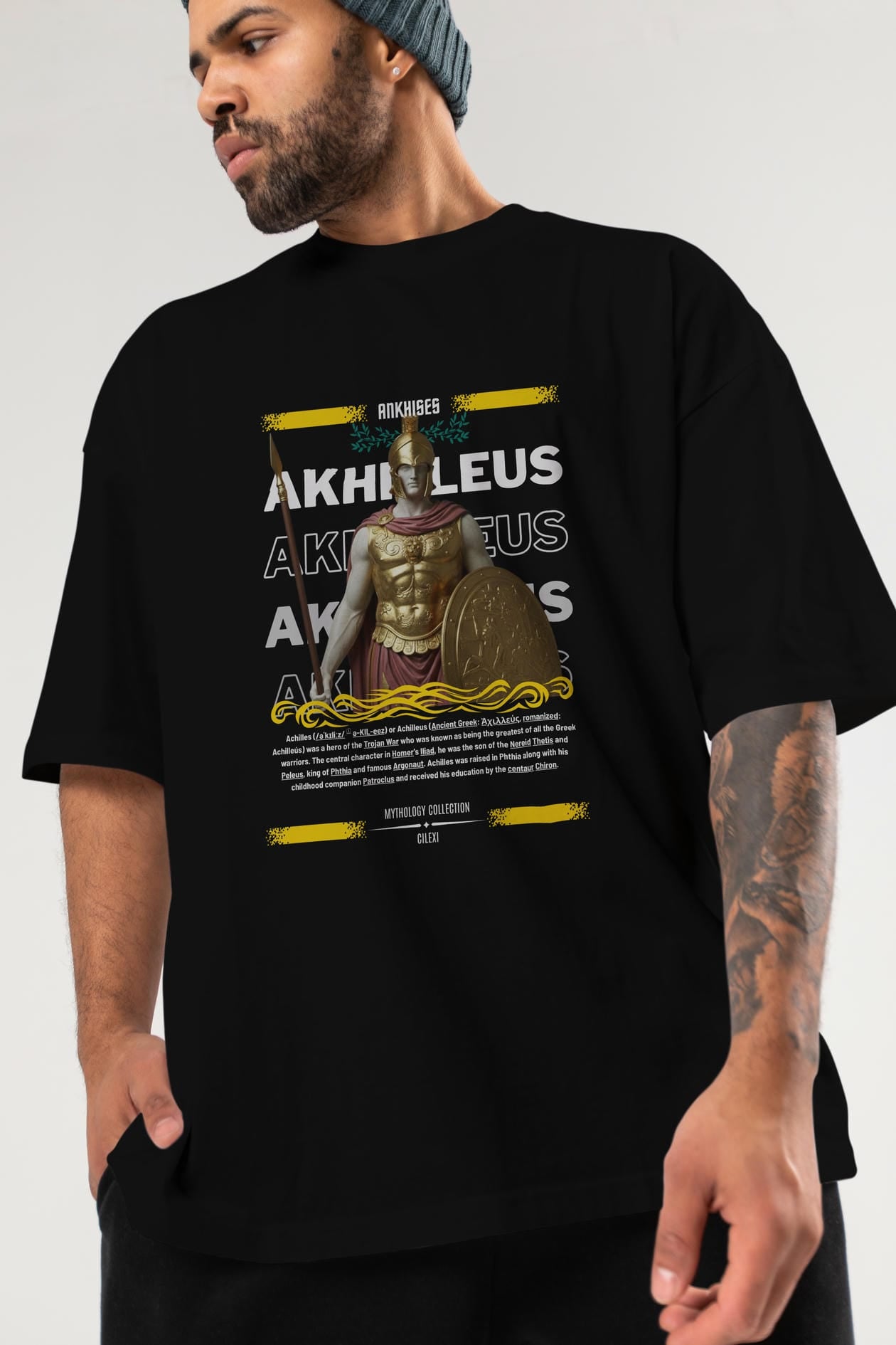 Akhilleus 1 ön Baskılı Oversize t-shirt Erkek Kadın %100 Pamuk Bisiklet Yaka tişort