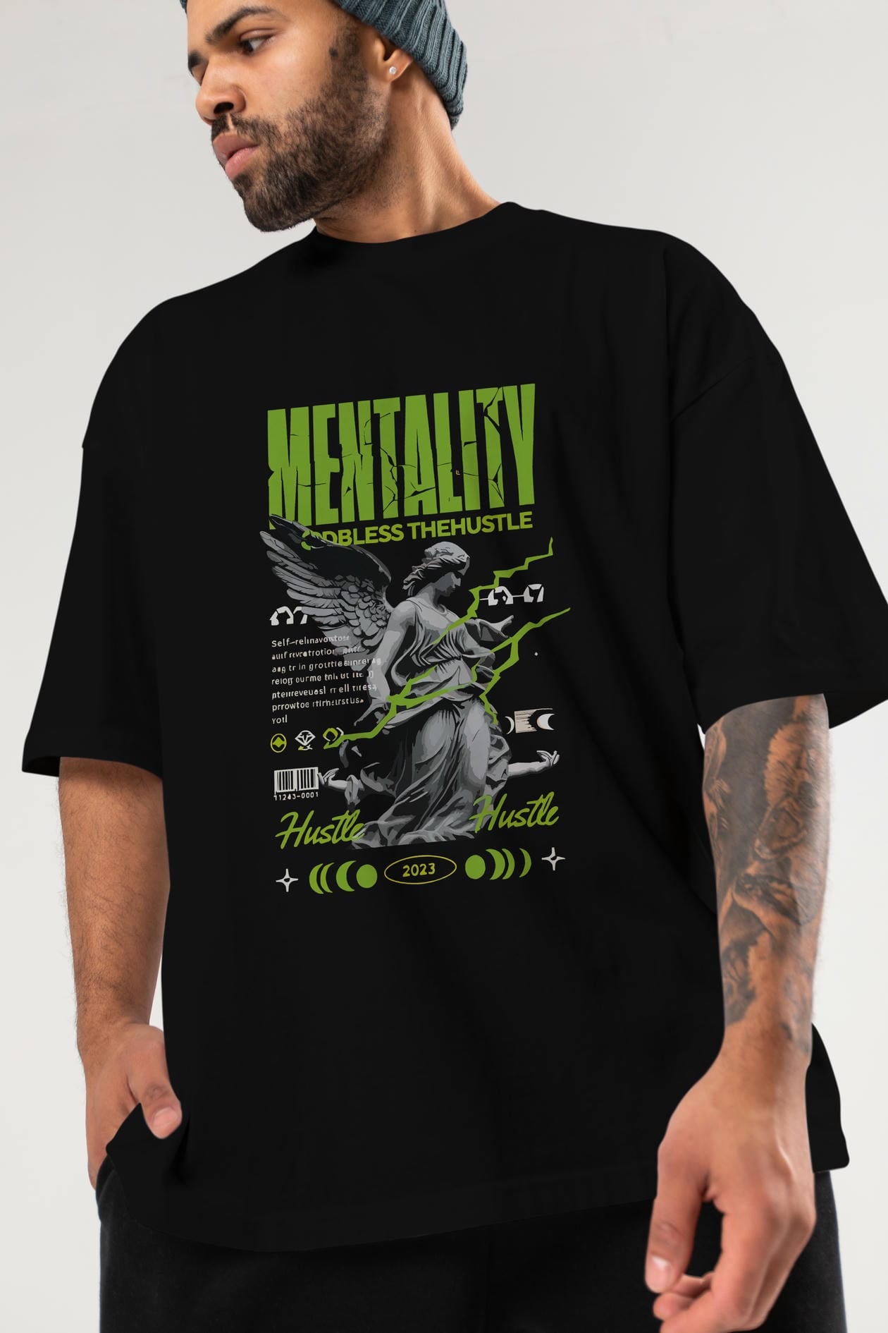 Mentality ön Baskılı Oversize t-shirt Erkek Kadın %100 Pamuk Bisiklet Yaka tişort