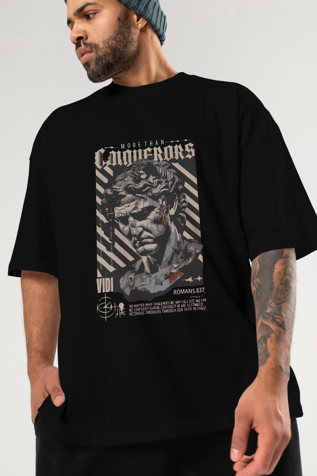 Roman Conqueror ön Baskılı Oversize t-shirt Erkek Kadın %100 Pamuk Bisiklet Yaka tişort