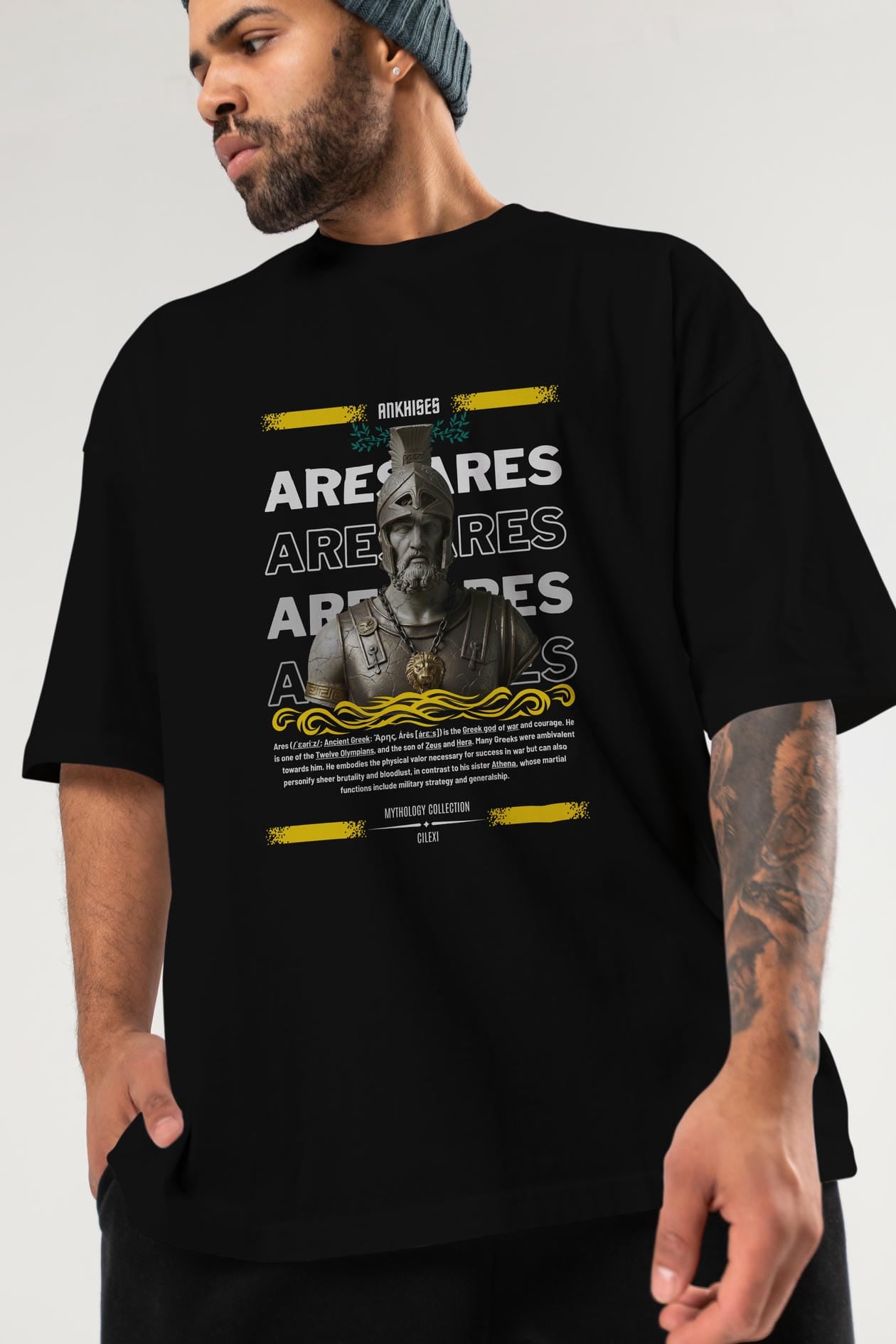 Ares 1 ön Baskılı Oversize t-shirt Erkek Kadın %100 Pamuk Bisiklet Yaka tişort
