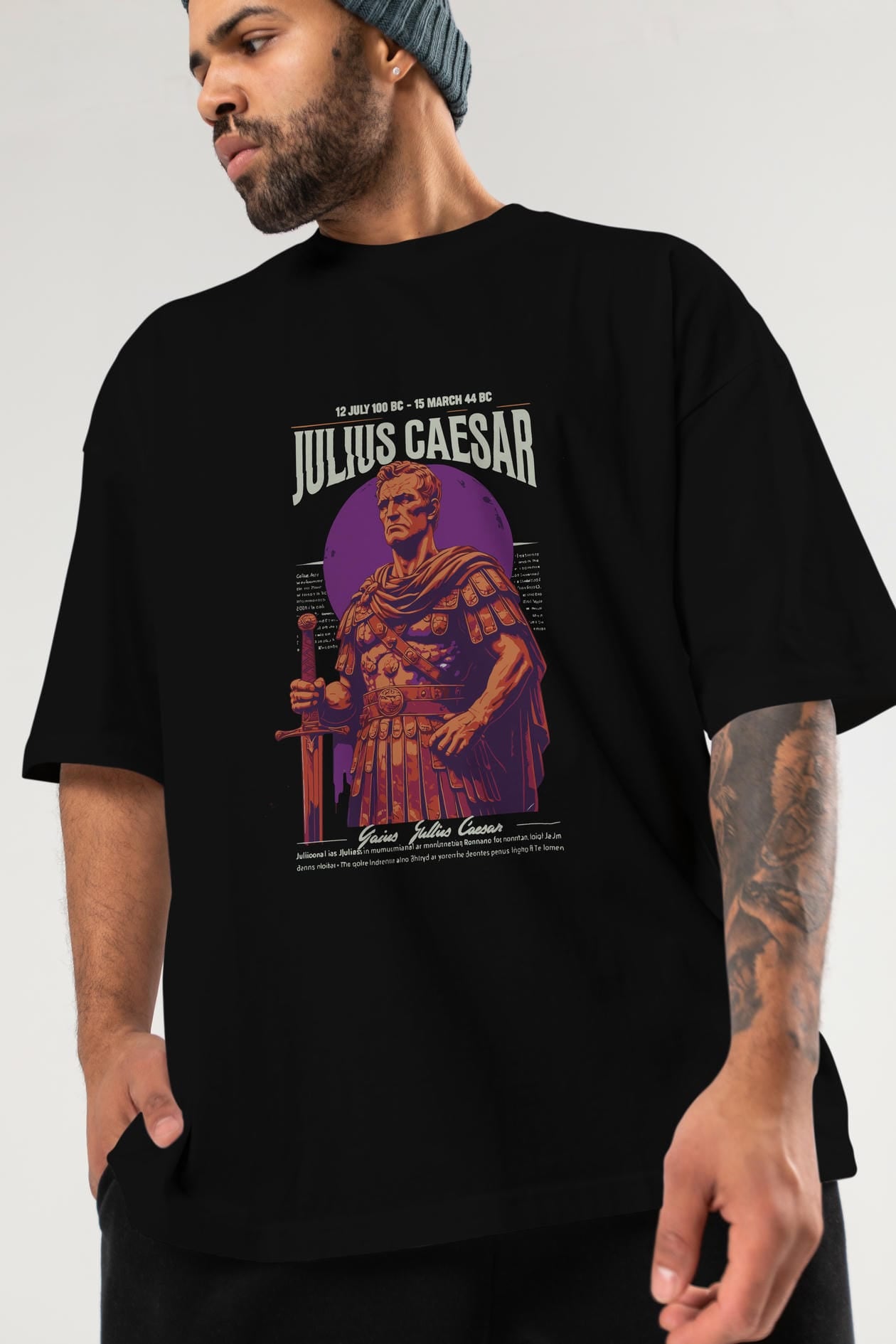 Julius Caesar ön Baskılı Oversize t-shirt Erkek Kadın %100 Pamuk Bisiklet Yaka tişort