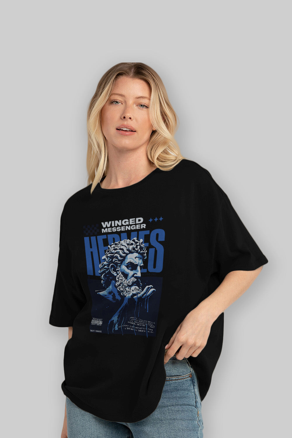 Hermes 2 ön Baskılı Oversize t-shirt Erkek Kadın %100 Pamuk Bisiklet Yaka tişort
