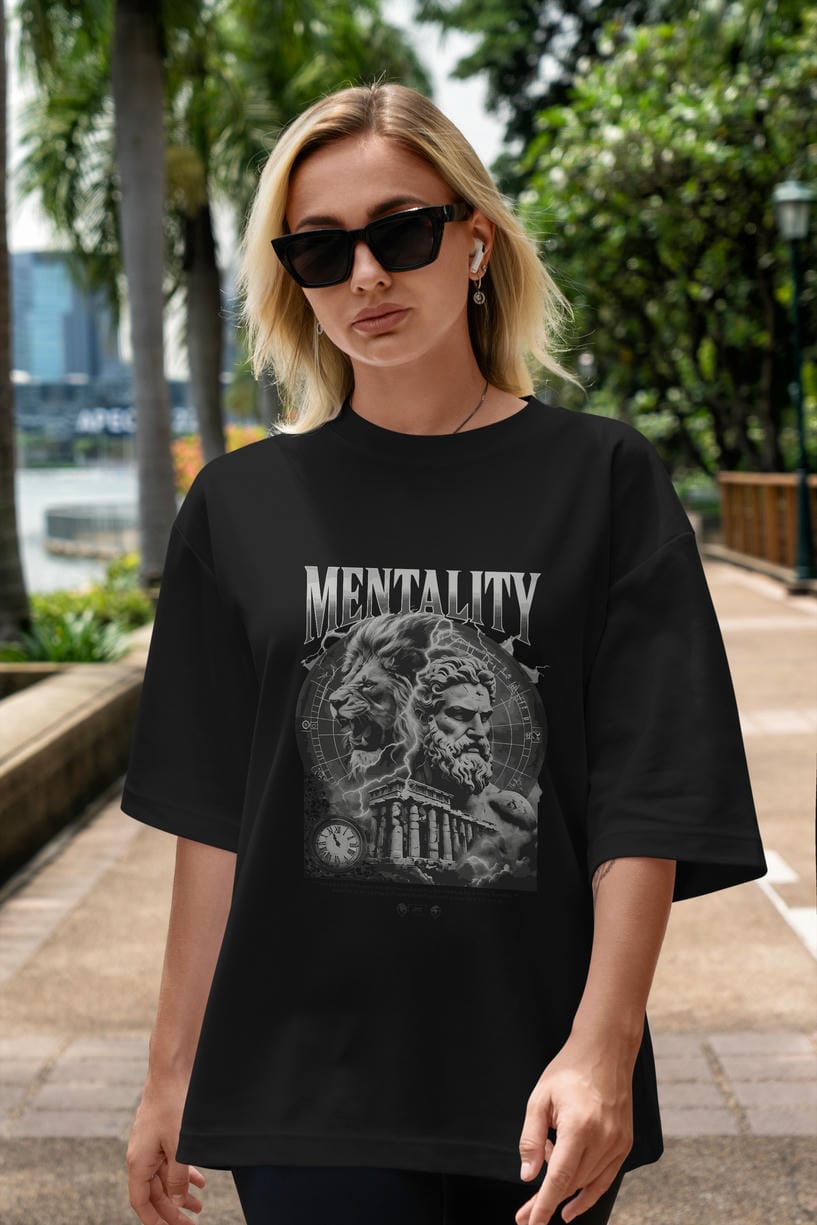 Mentality Zeus ön Baskılı Oversize t-shirt Erkek Kadın %100 Pamuk Bisiklet Yaka tişort