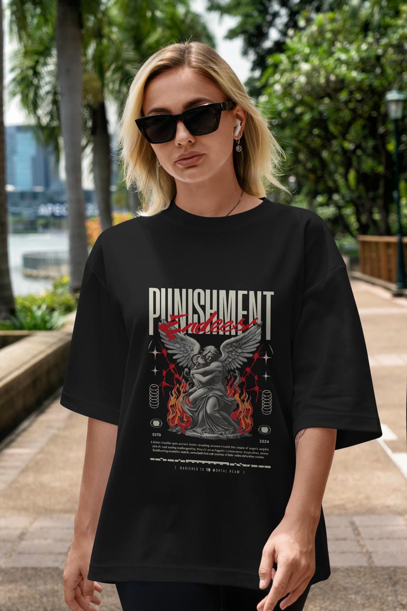 Punishment Endeess ön Baskılı Oversize t-shirt Erkek Kadın %100 Pamuk Bisiklet Yaka tişort