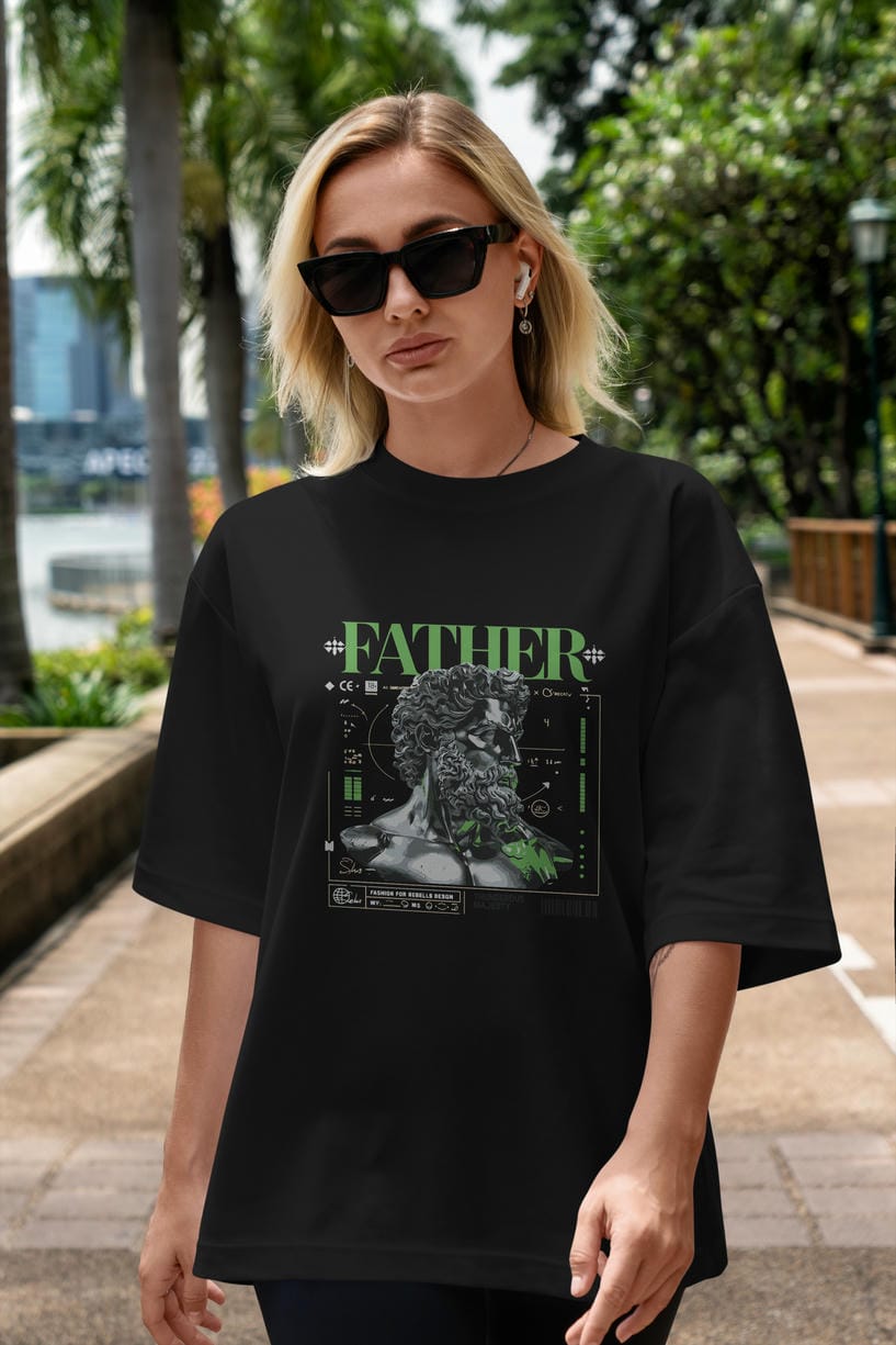 Father Zeus ön Baskılı Oversize t-shirt Erkek Kadın %100 Pamuk Bisiklet Yaka tişort