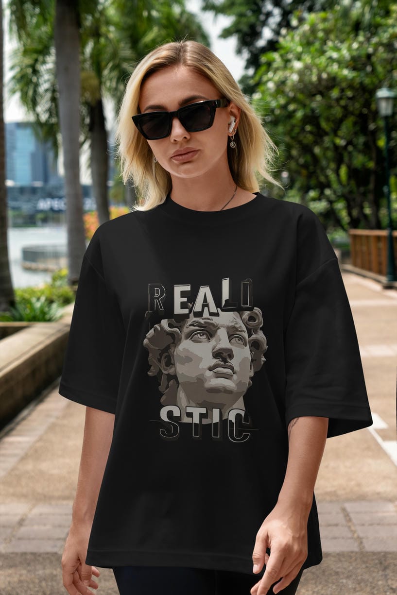 Realistic ön Baskılı Oversize t-shirt Erkek Kadın %100 Pamuk Bisiklet Yaka tişort