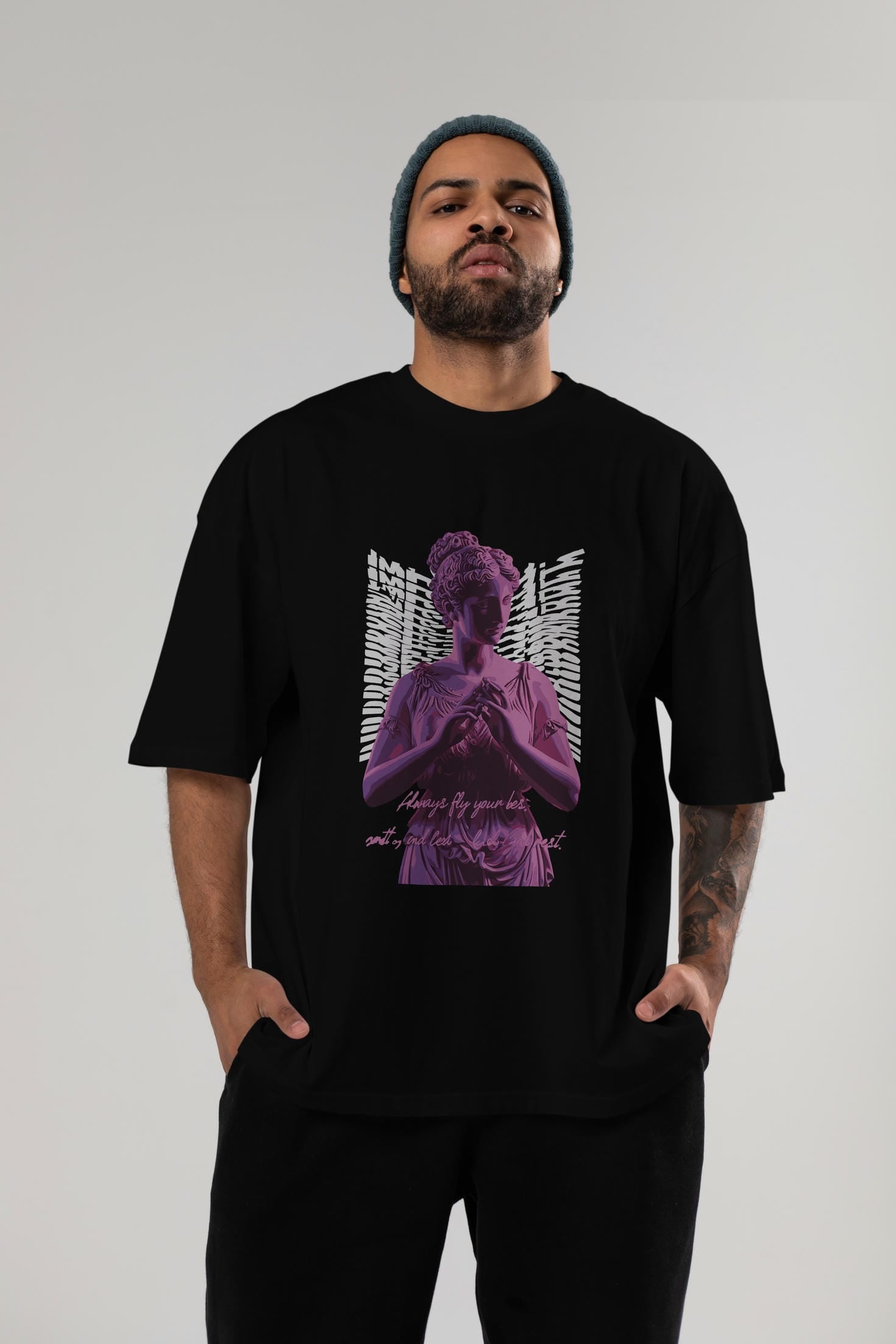 Always Fly ön Baskılı Oversize t-shirt Erkek Kadın %100 Pamuk Bisiklet Yaka tişort