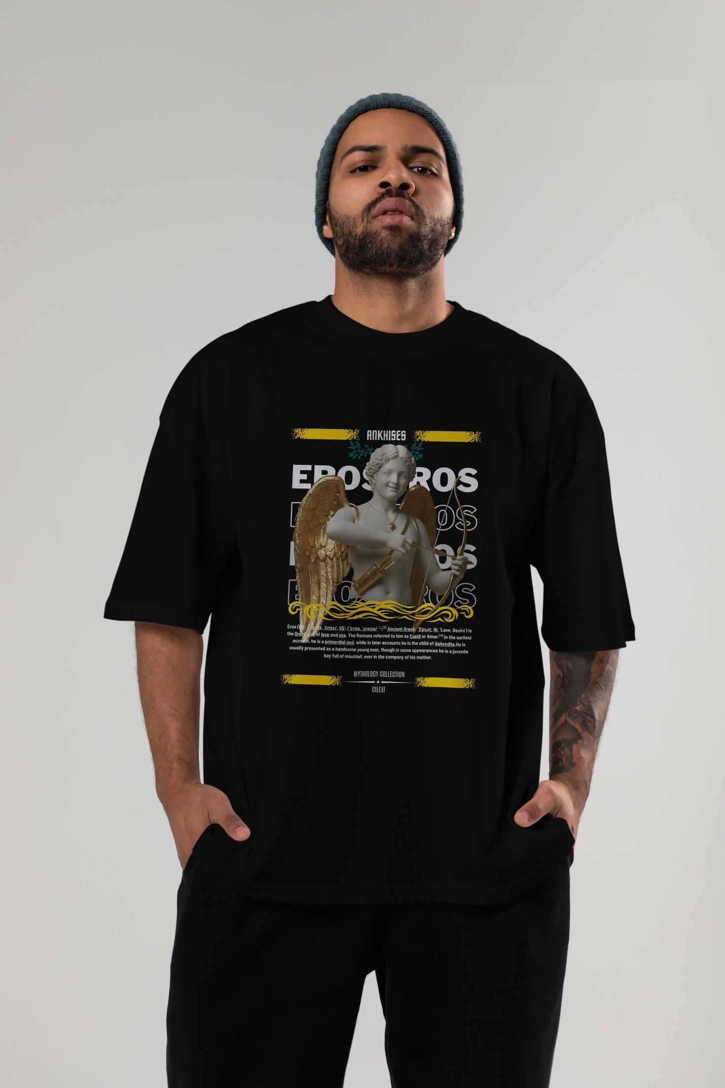 Eros ön Baskılı Oversize t-shirt Erkek Kadın %100 Pamuk Bisiklet Yaka tişort
