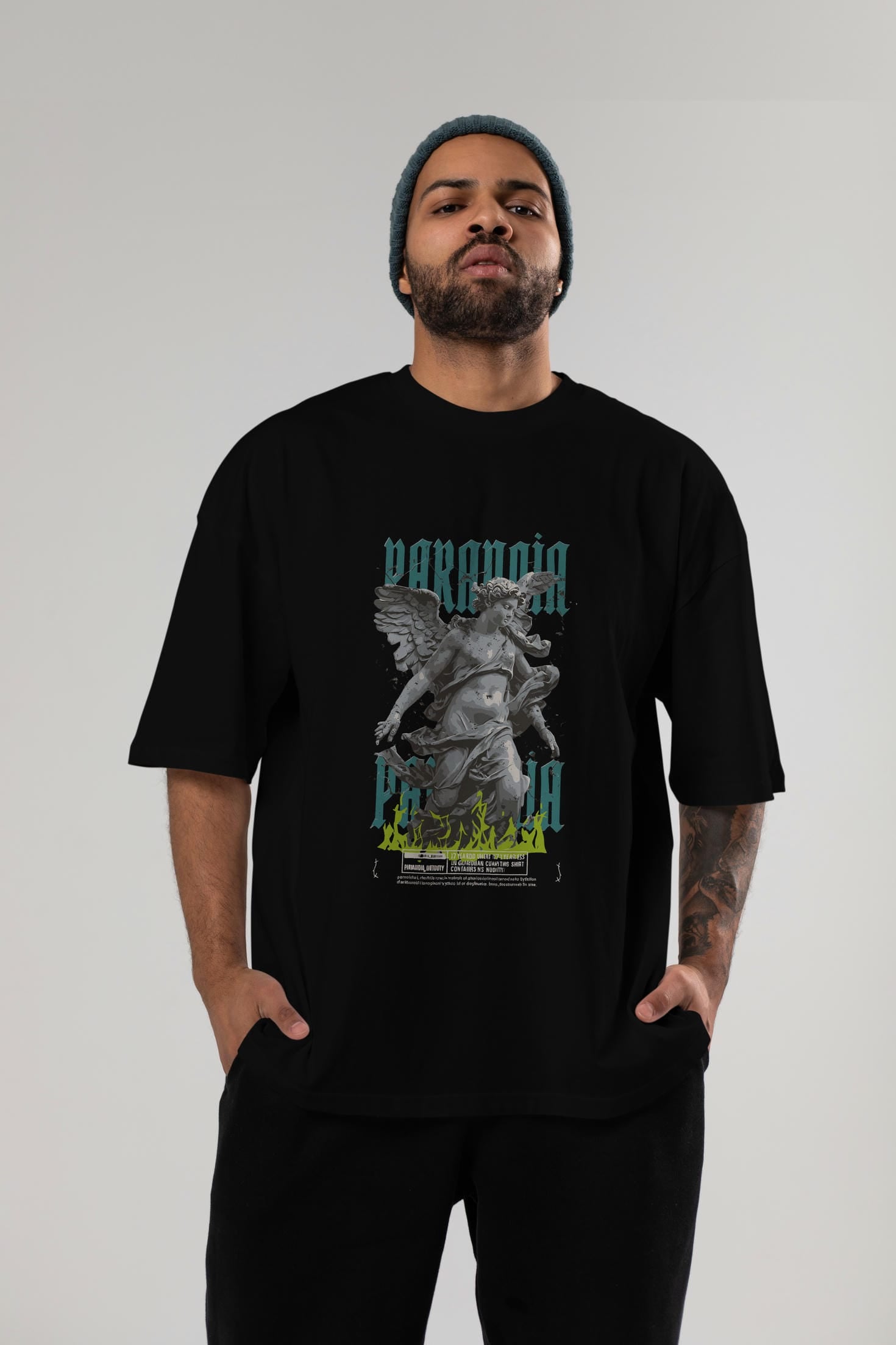 Paranoia ön Baskılı Oversize t-shirt Erkek Kadın %100 Pamuk Bisiklet Yaka tişort