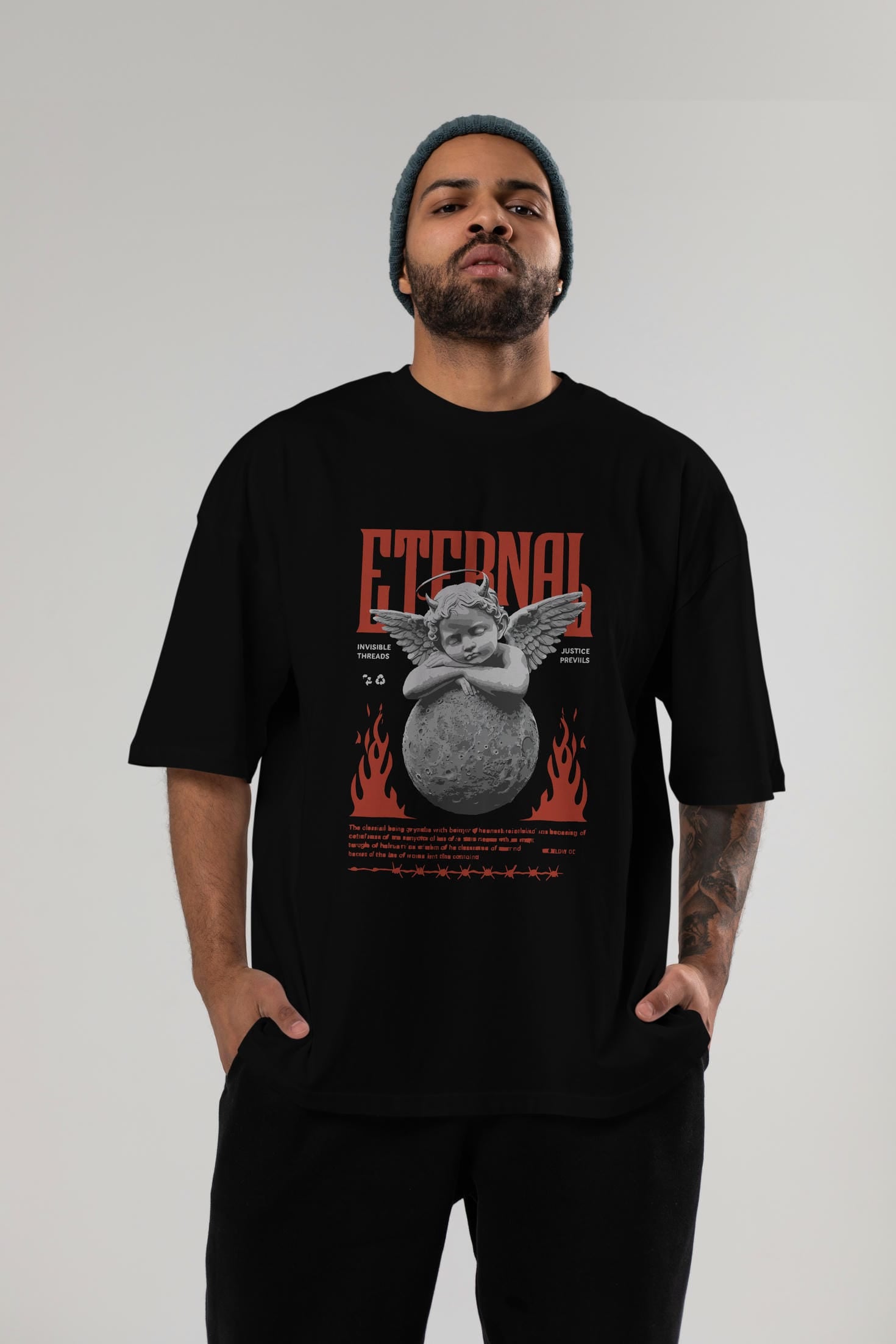 Eternal ön Baskılı Oversize t-shirt Erkek Kadın %100 Pamuk Bisiklet Yaka tişort