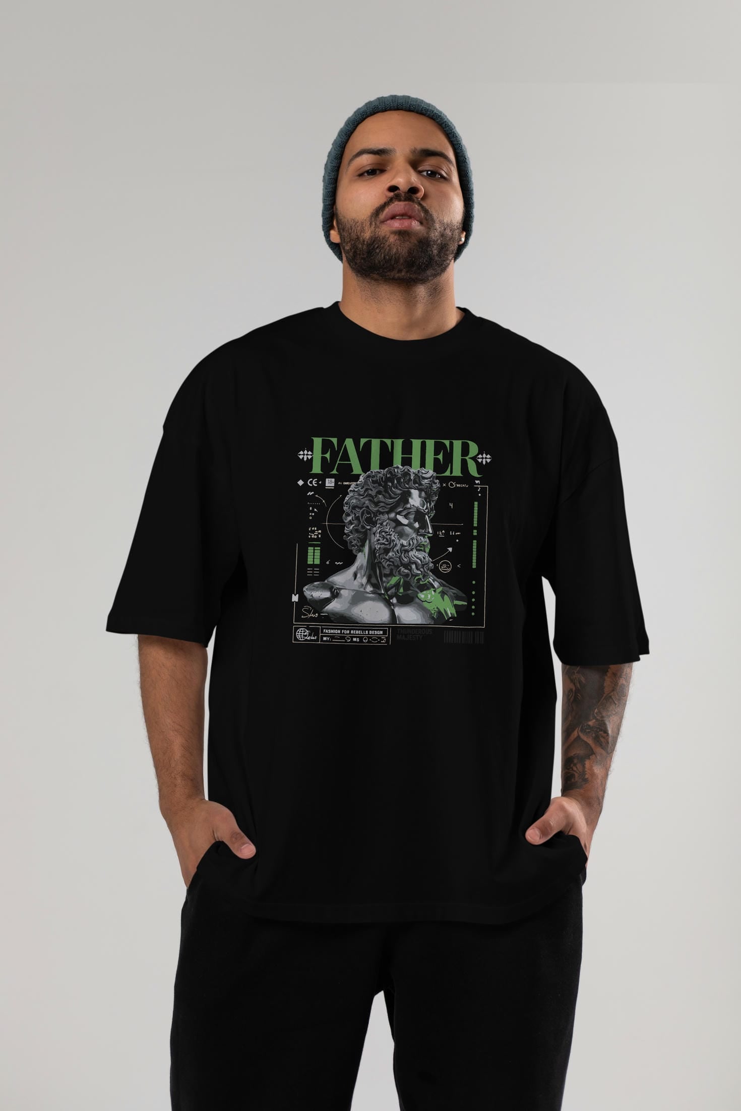 Father Zeus ön Baskılı Oversize t-shirt Erkek Kadın %100 Pamuk Bisiklet Yaka tişort