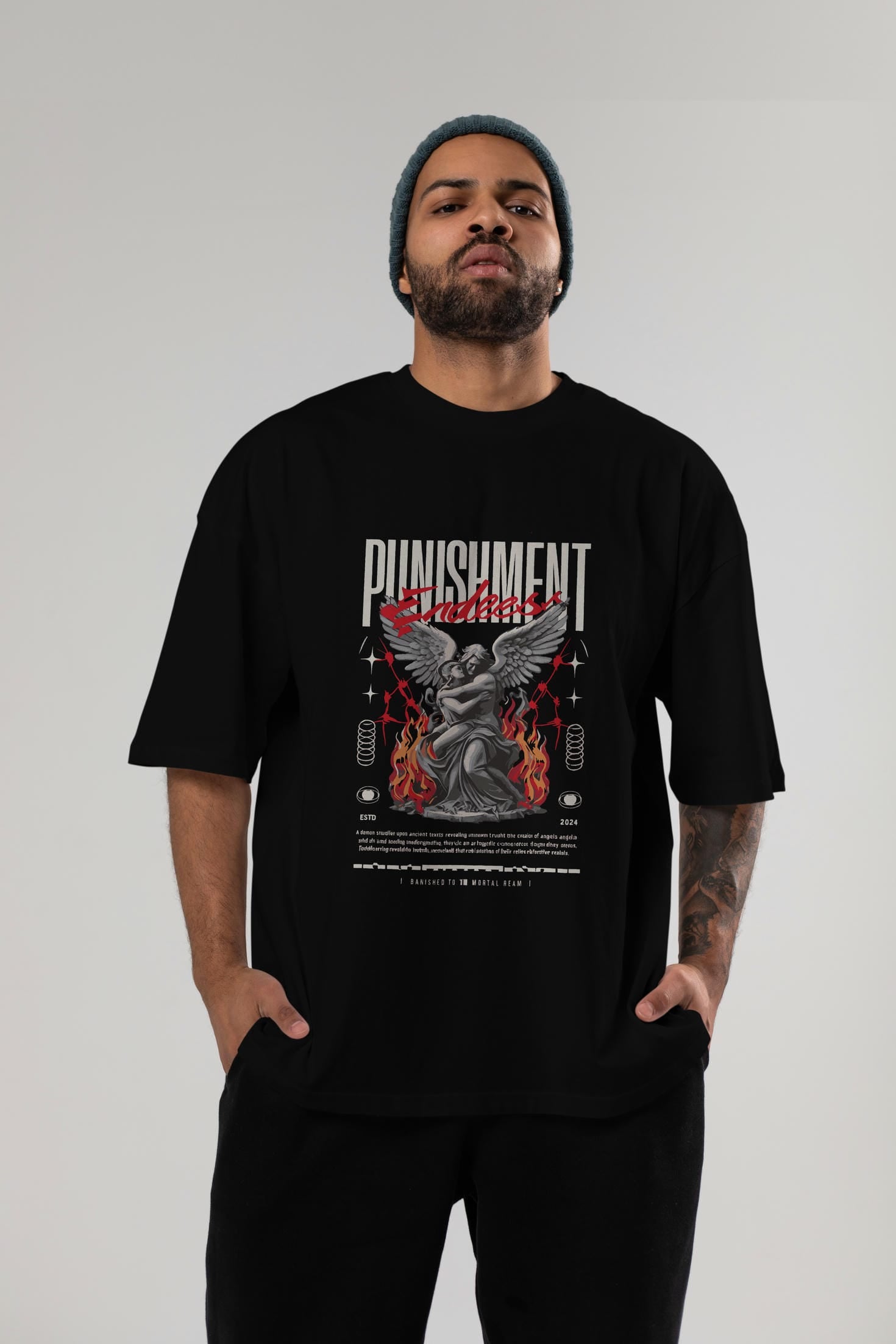 Punishment Endeess ön Baskılı Oversize t-shirt Erkek Kadın %100 Pamuk Bisiklet Yaka tişort
