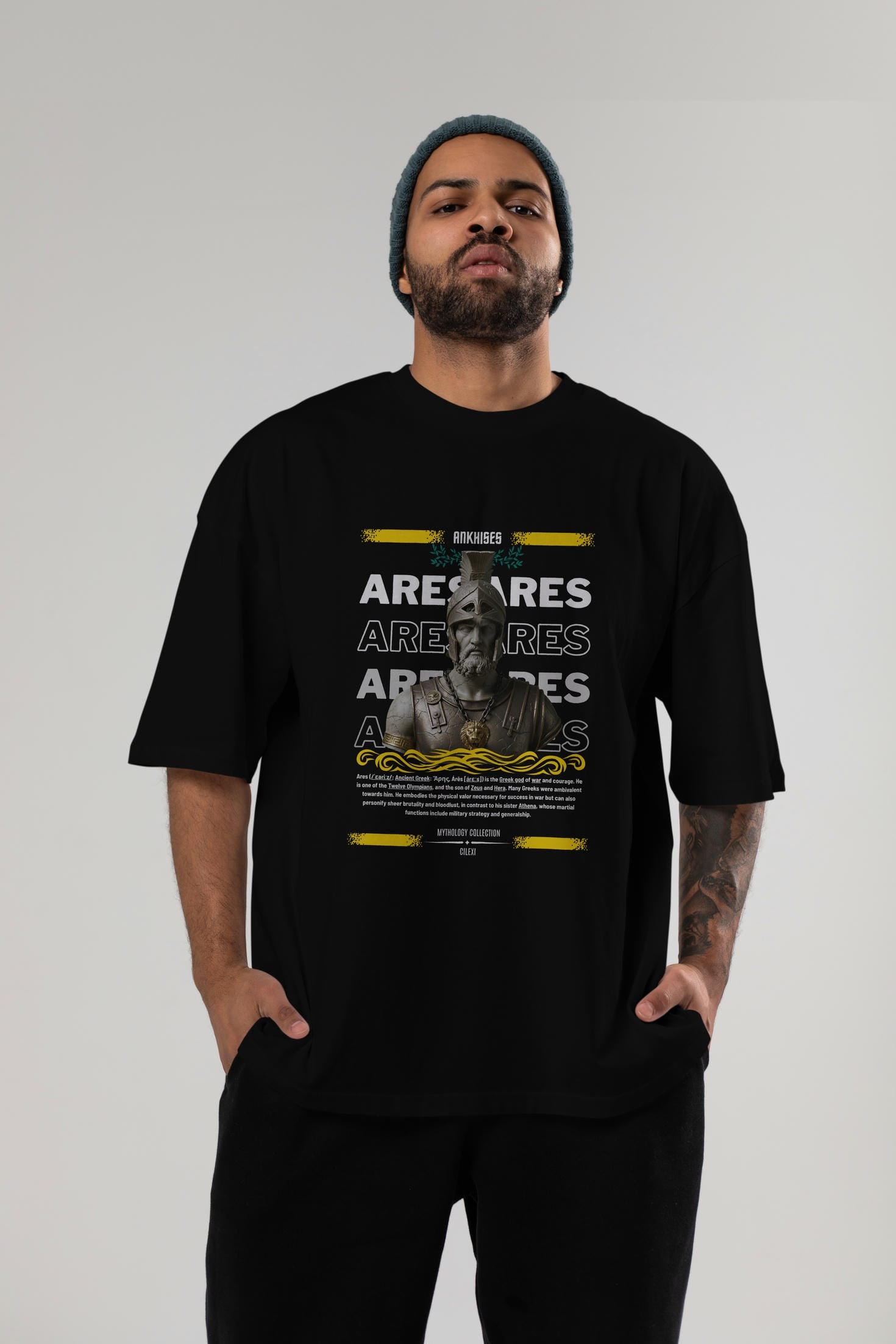 Ares 1 ön Baskılı Oversize t-shirt Erkek Kadın %100 Pamuk Bisiklet Yaka tişort