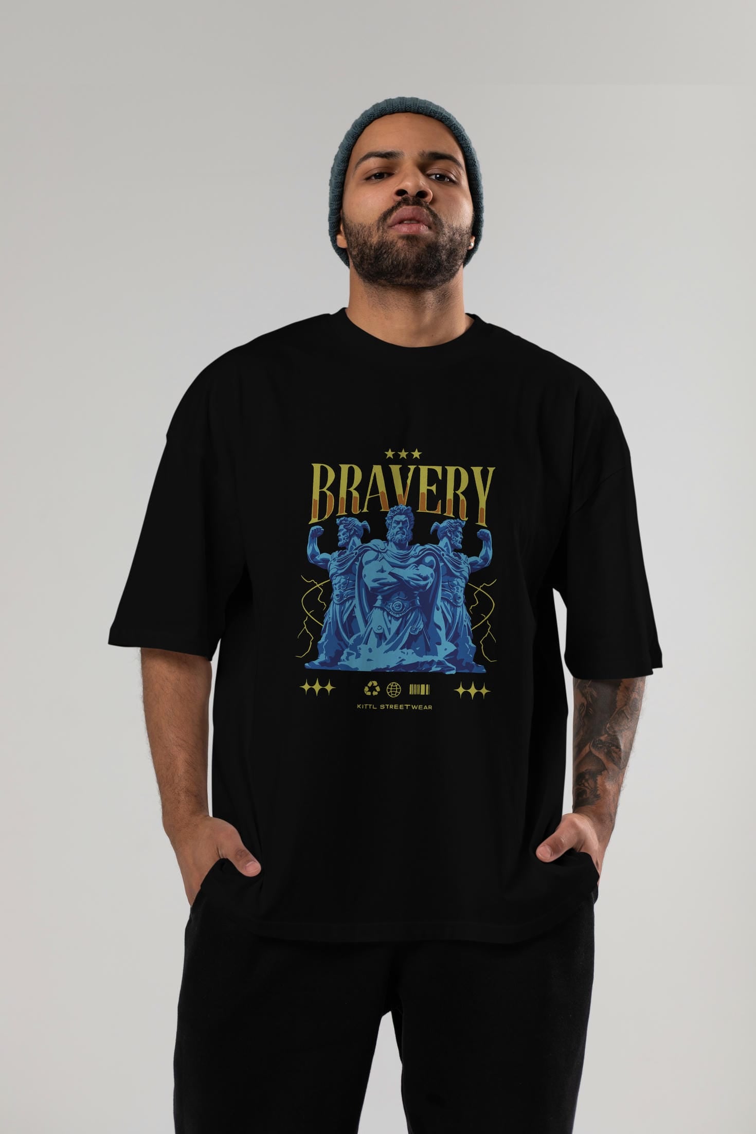Bravery ön Baskılı Oversize t-shirt Erkek Kadın %100 Pamuk Bisiklet Yaka tişort