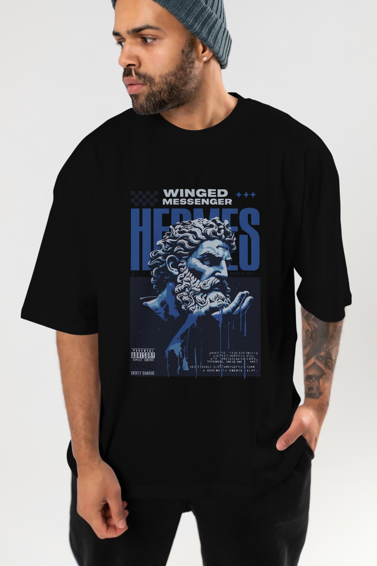 Hermes 2 ön Baskılı Oversize t-shirt Erkek Kadın %100 Pamuk Bisiklet Yaka tişort
