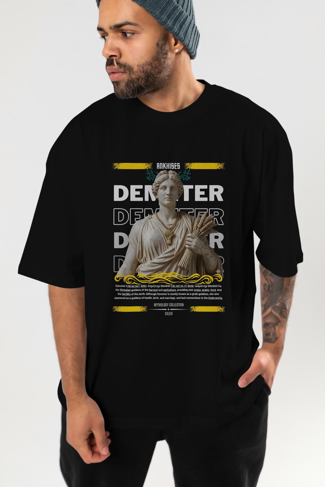 Demeter 1 ön Baskılı Oversize t-shirt Erkek Kadın %100 Pamuk Bisiklet Yaka tişort